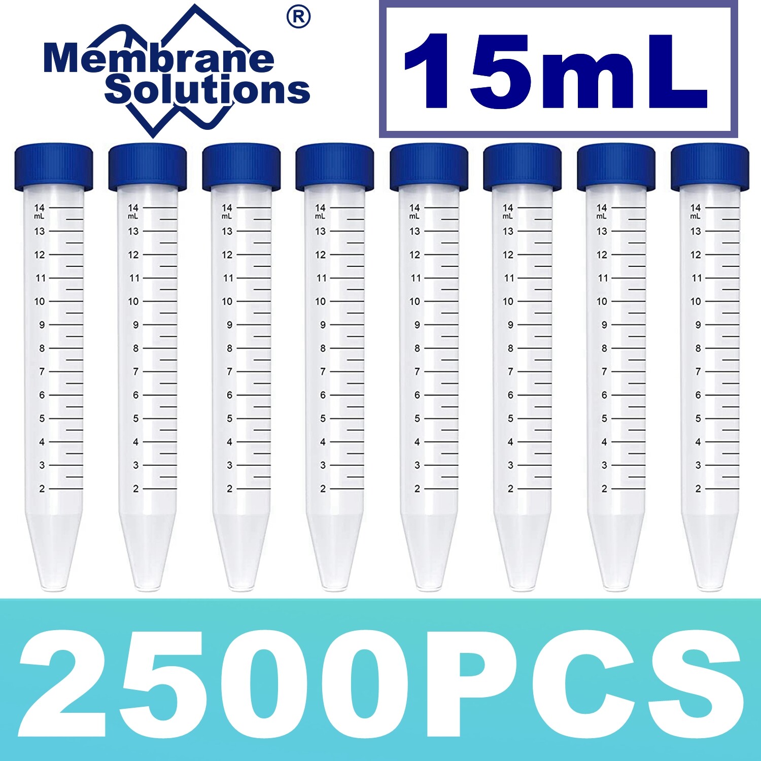 2500x 15mL Polypropylene STERILE Centrifuge Tubes Caps Conical Bottom LEAK-PROOF