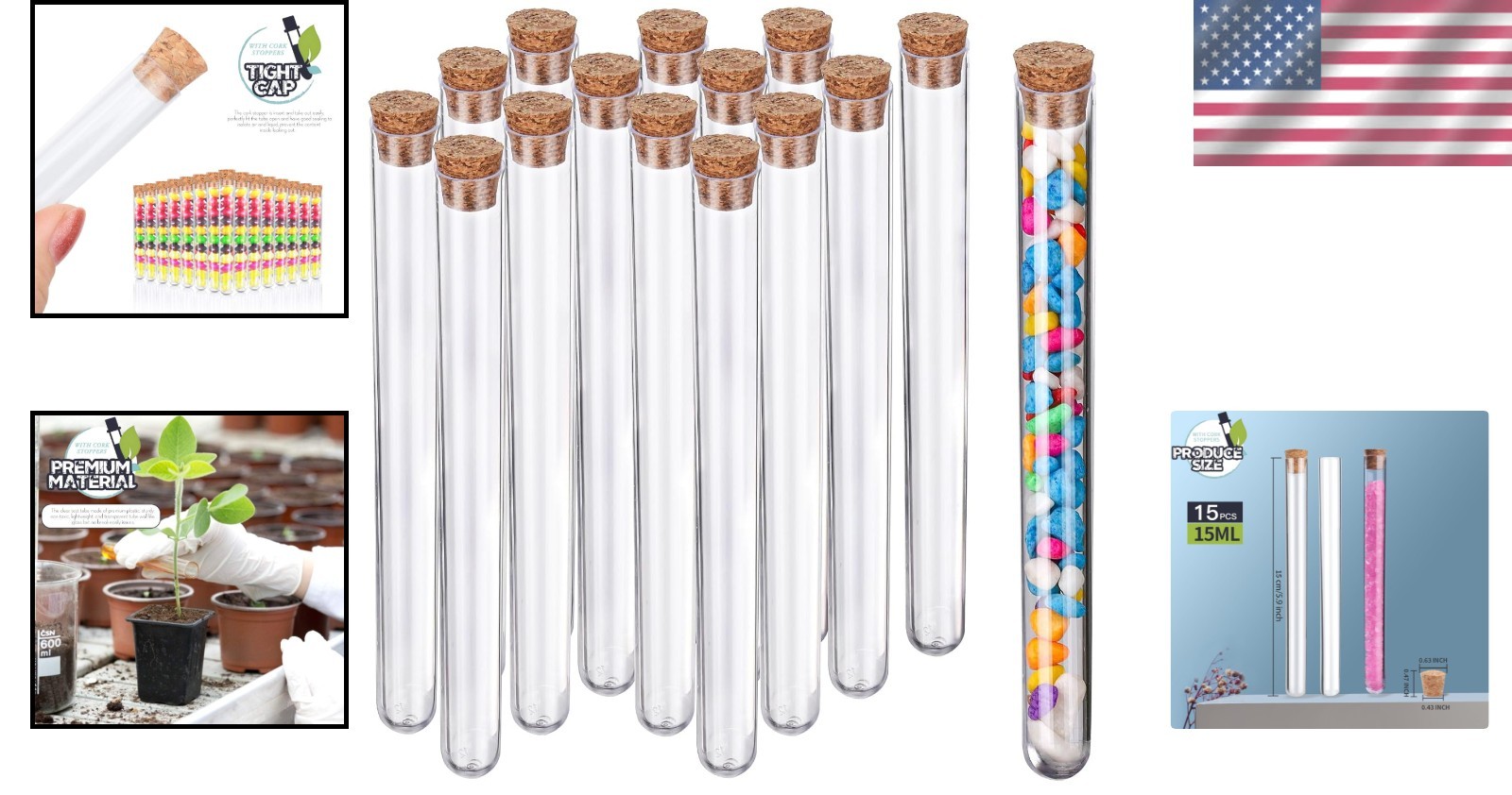 15-Piece Clear Tubes Set with Cork Stoppers – 15ml for Parties & Science