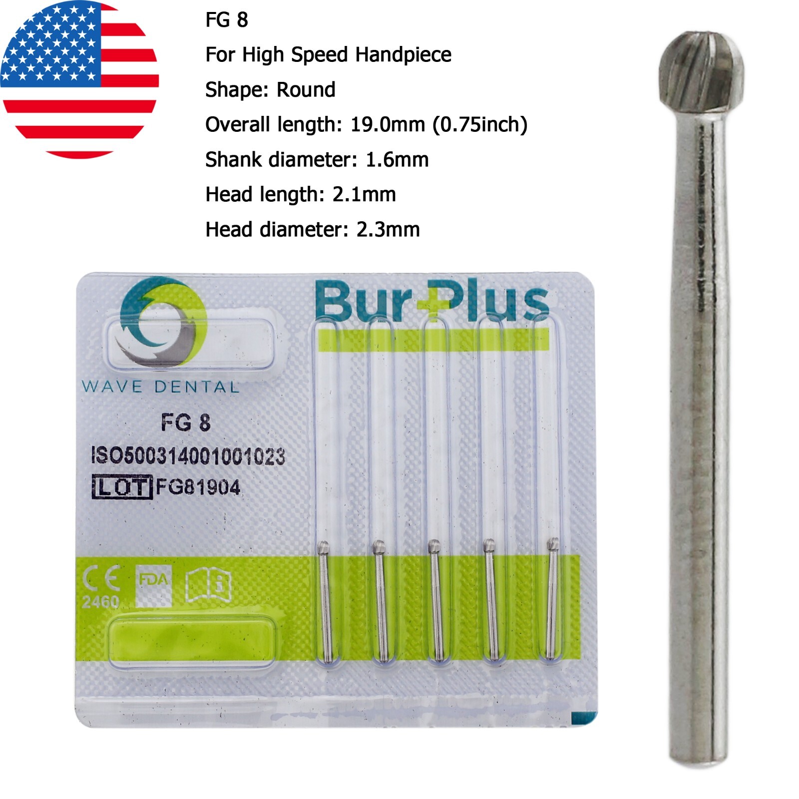 Wave Dental Carbide Burs Round For High Speed Handpiece FG 1/4 1/2 2 4 6 8 Prima