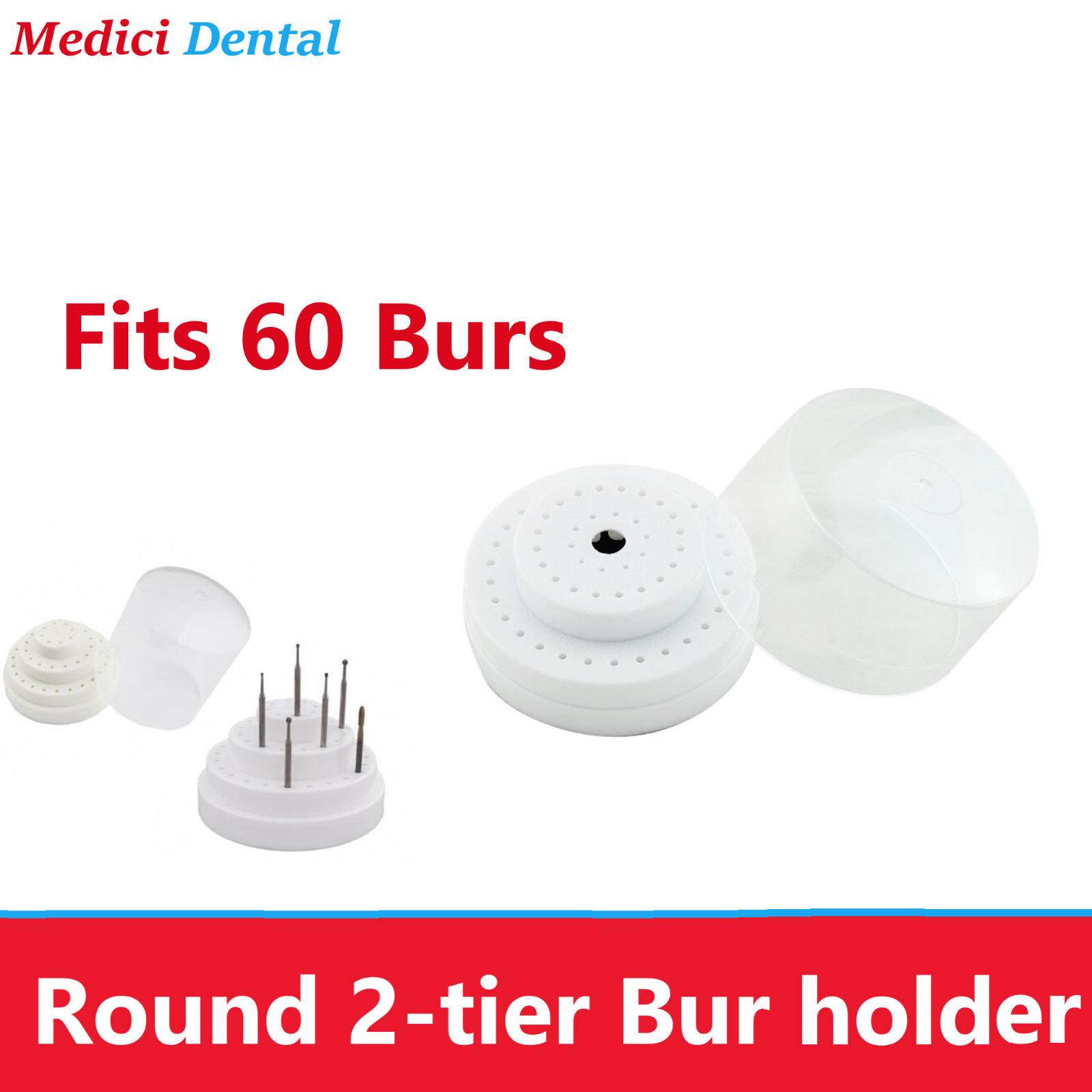Dental Round Bur Block Holder, 2 Tier Lab Burs Station For 60 Burs FG, HP, RA