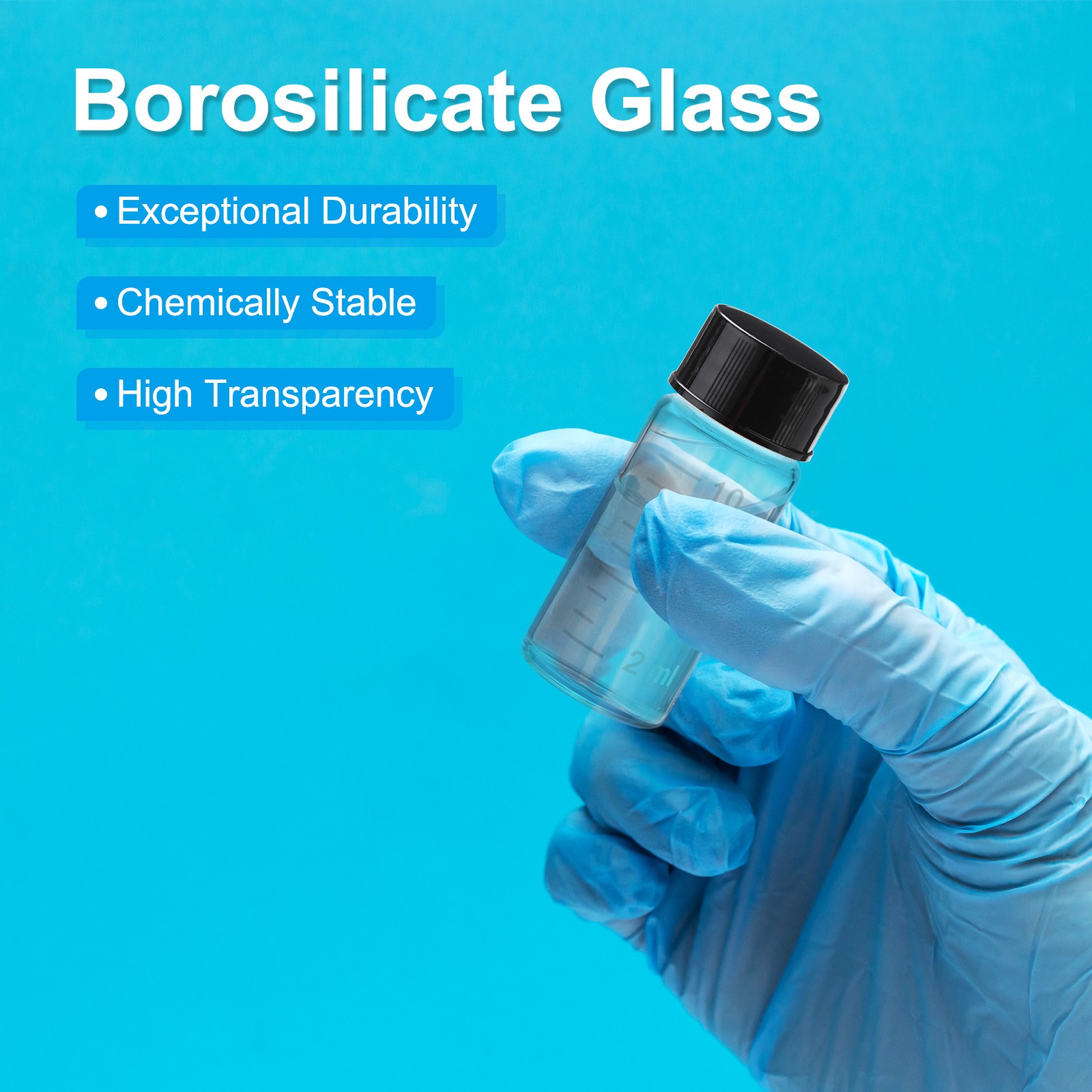 6pcs 50ml Small Clear Glass Vials with Black Screw Cap Glass Graduated