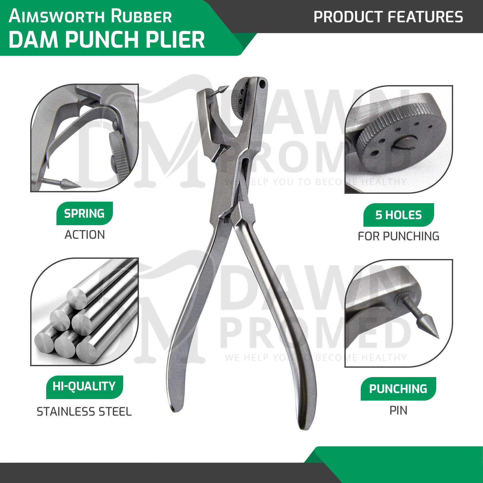 Ainsworth Rubber Dam Punch Rotatory 5 Hole Dental Endodontic Clamp Plier German