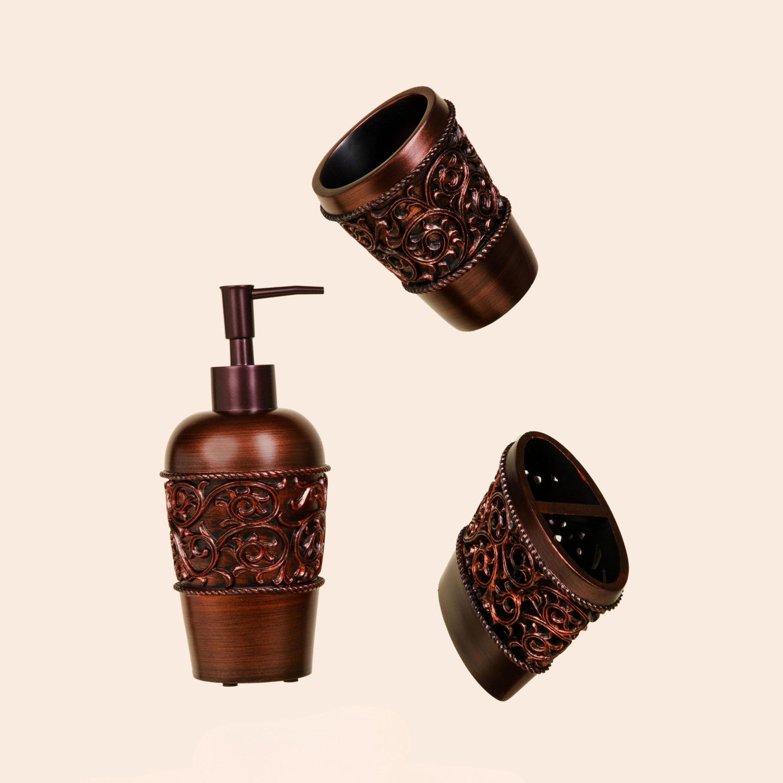 Essentra Home 4-Piece Bronze Bathroom Accessory Set Complete Set Includes