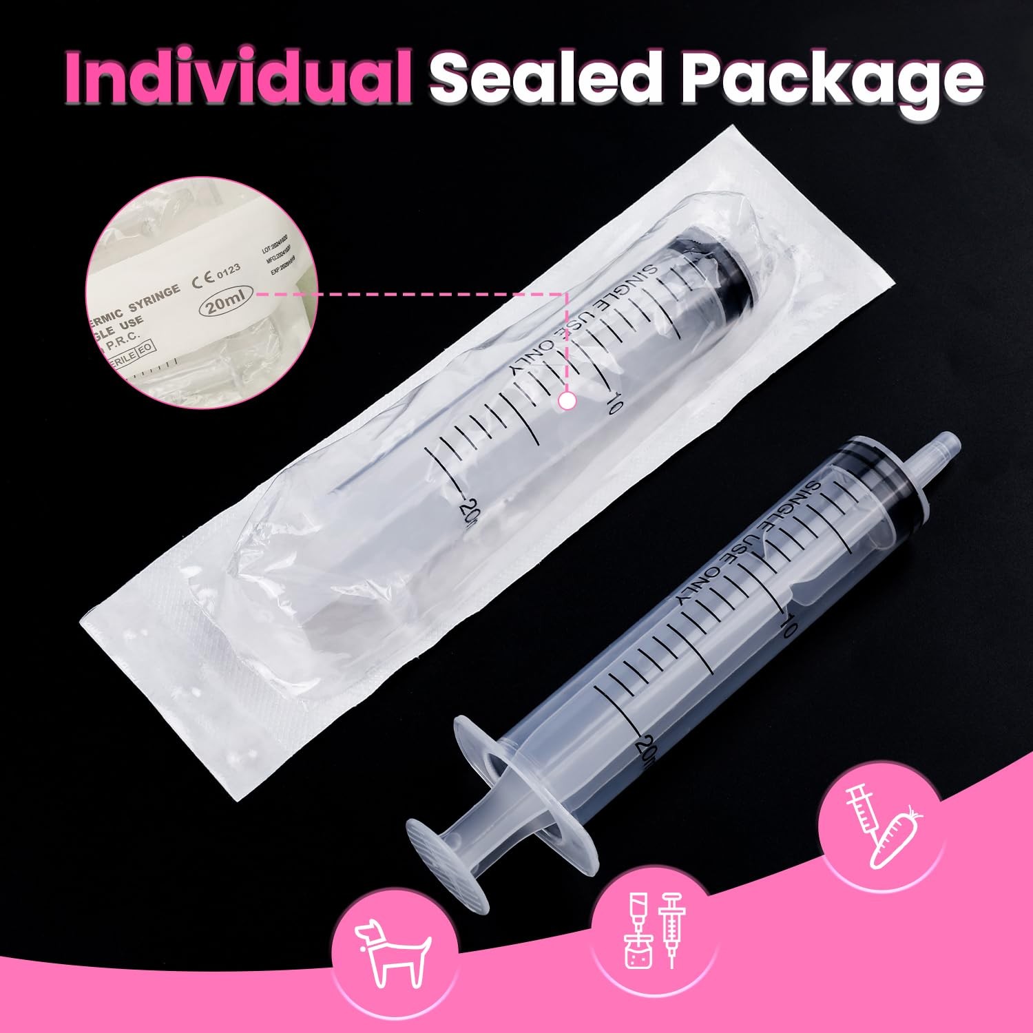 20 PCS 20ml Oral Syringe With Cap, Plastic Syringe without Needle for Medicine