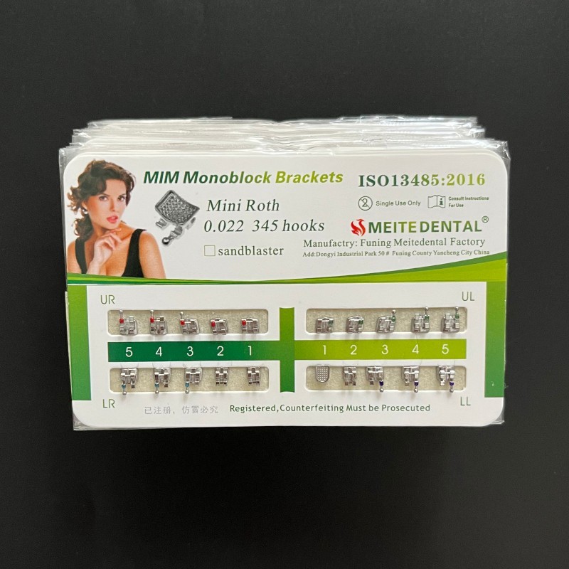 10Sets Dental Orthodontic MIM Monoblock Metal Brackets Mini Roth 022 345 hooks