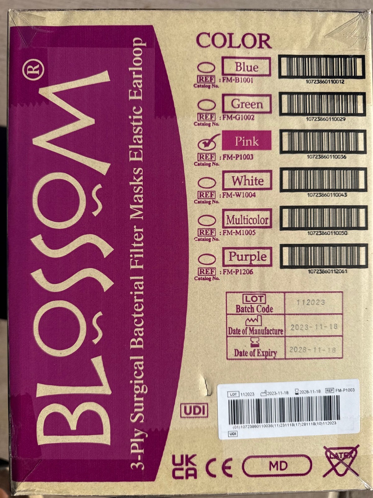 Blossom Pink Ear-Loop Face Mask Latex-Free Level 2 50/Bx or 600/case