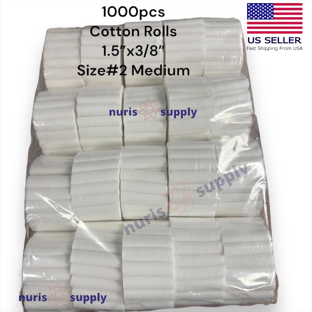 1000pcs Cotton Rolls 1-1/2″ x 3/8″ Size2 Medium Dental Rolls