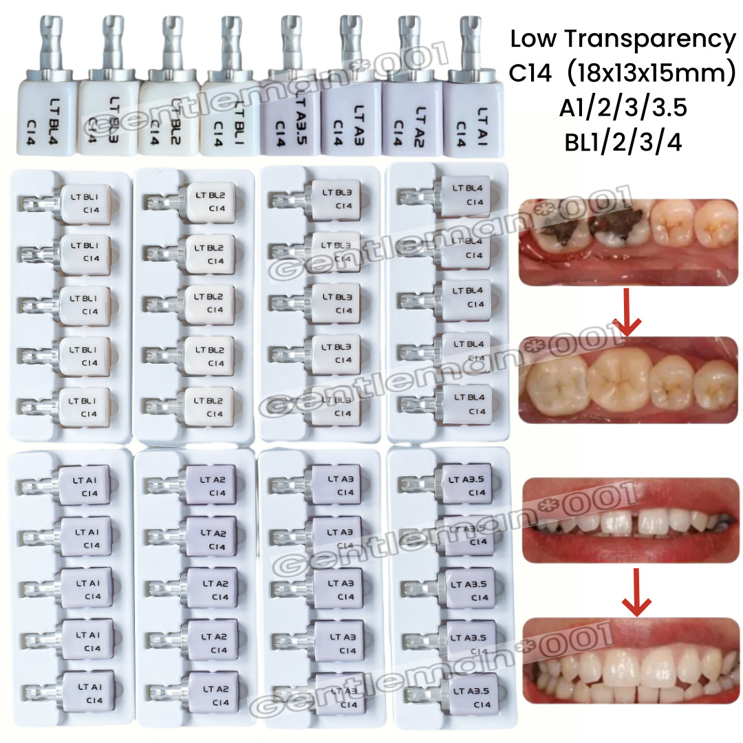 C14 LT Emax Dental Glass Ceramic Lithium Dislicate CAD/CAM Cerec Blocks 5Pcs/Box