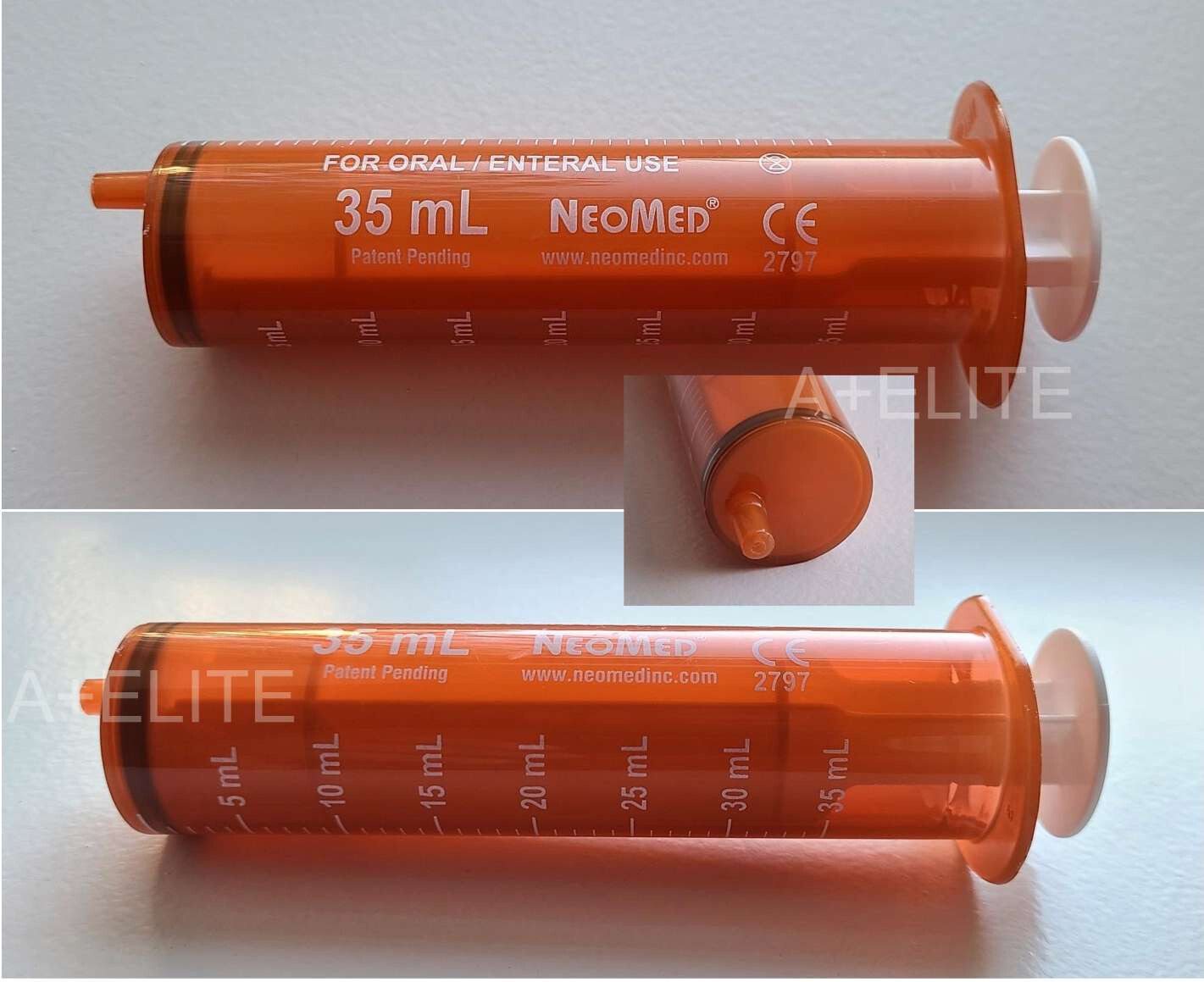 NeoMed 35mL 35cc Oral Medicine Dose Syringe Dispenser Amber 10/PK BA-S35EO Caps