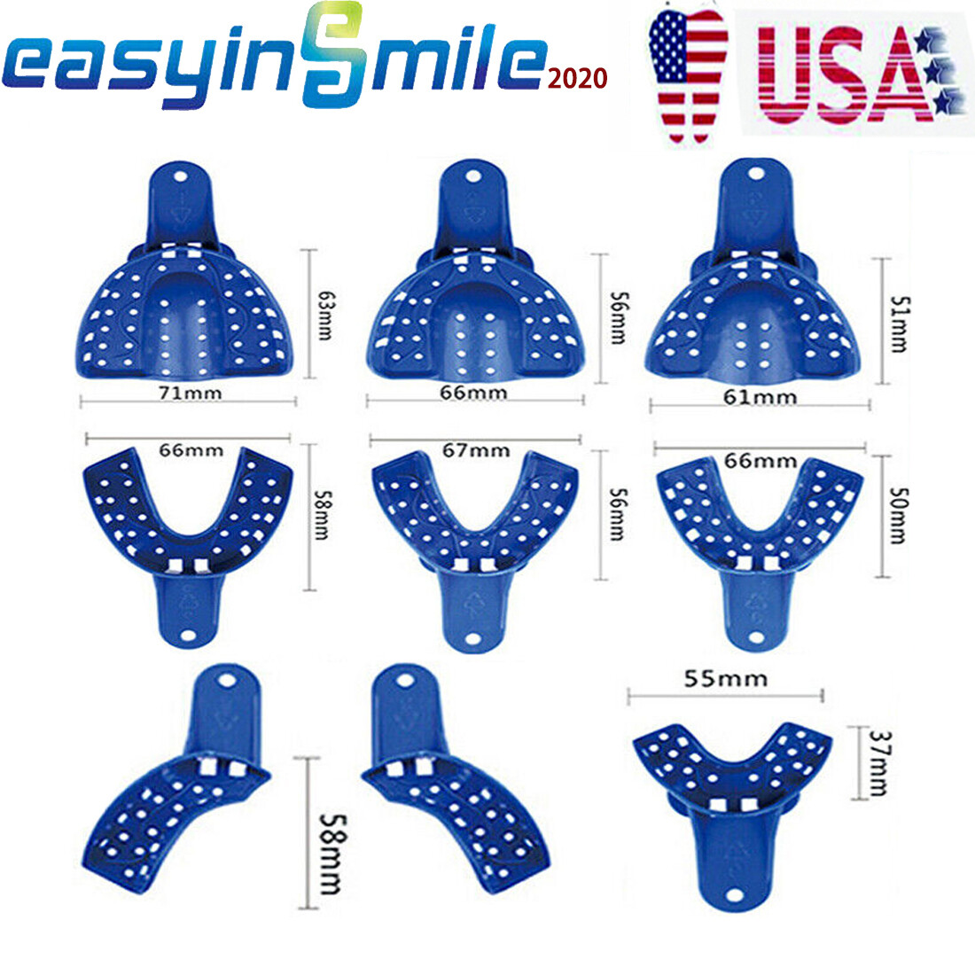12pcs Dental Impression Tray Perforated Plastic Upper Lower S M L XL Durable