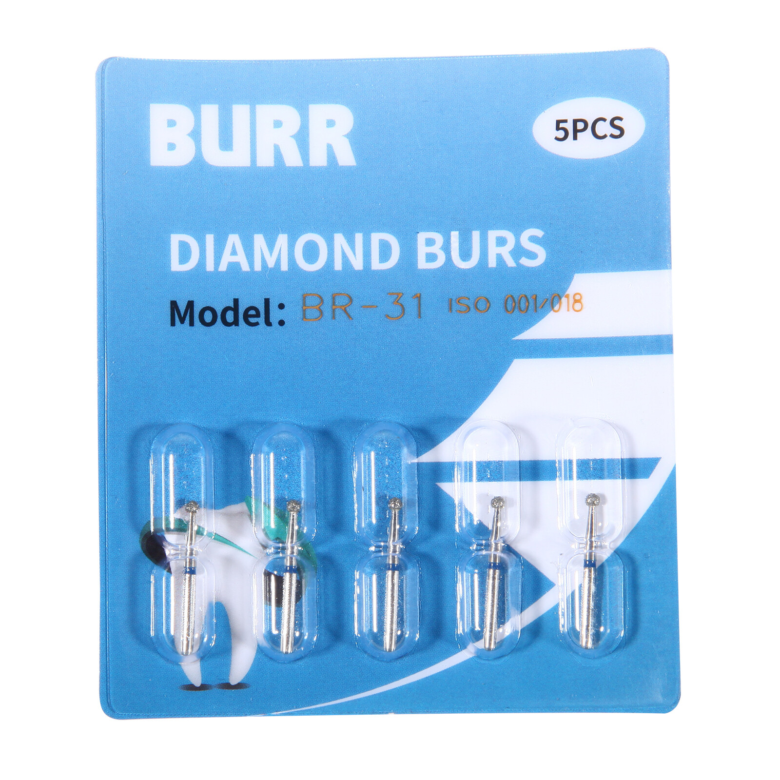 50pcs Dental Diamond Burs FG Round End Taper Pear Football Fine Coarse Grit