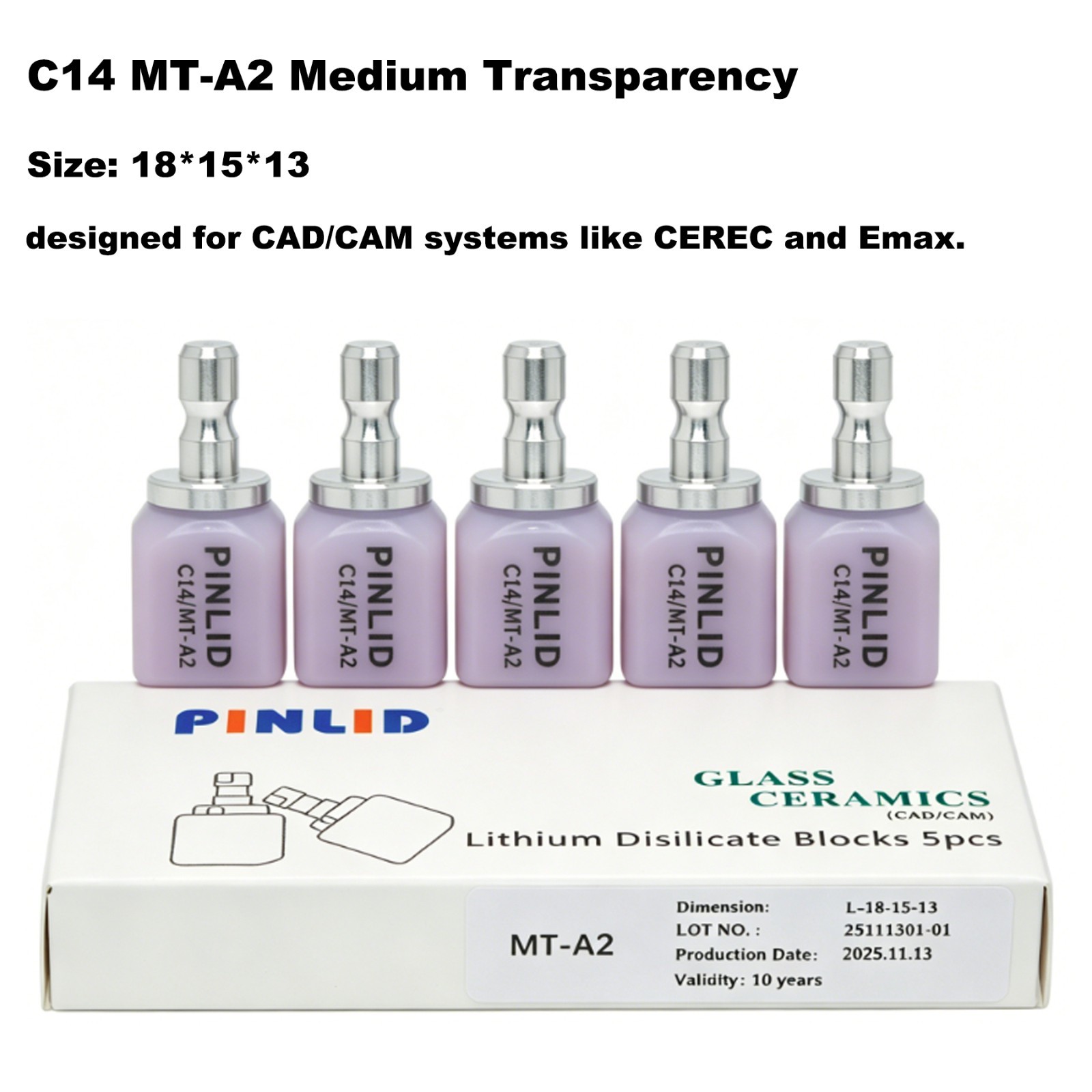 US 5Pcs/Box C14 Emax Ceramic Blocks MT Lithium Disilicate Block CAD/CAM CEREC