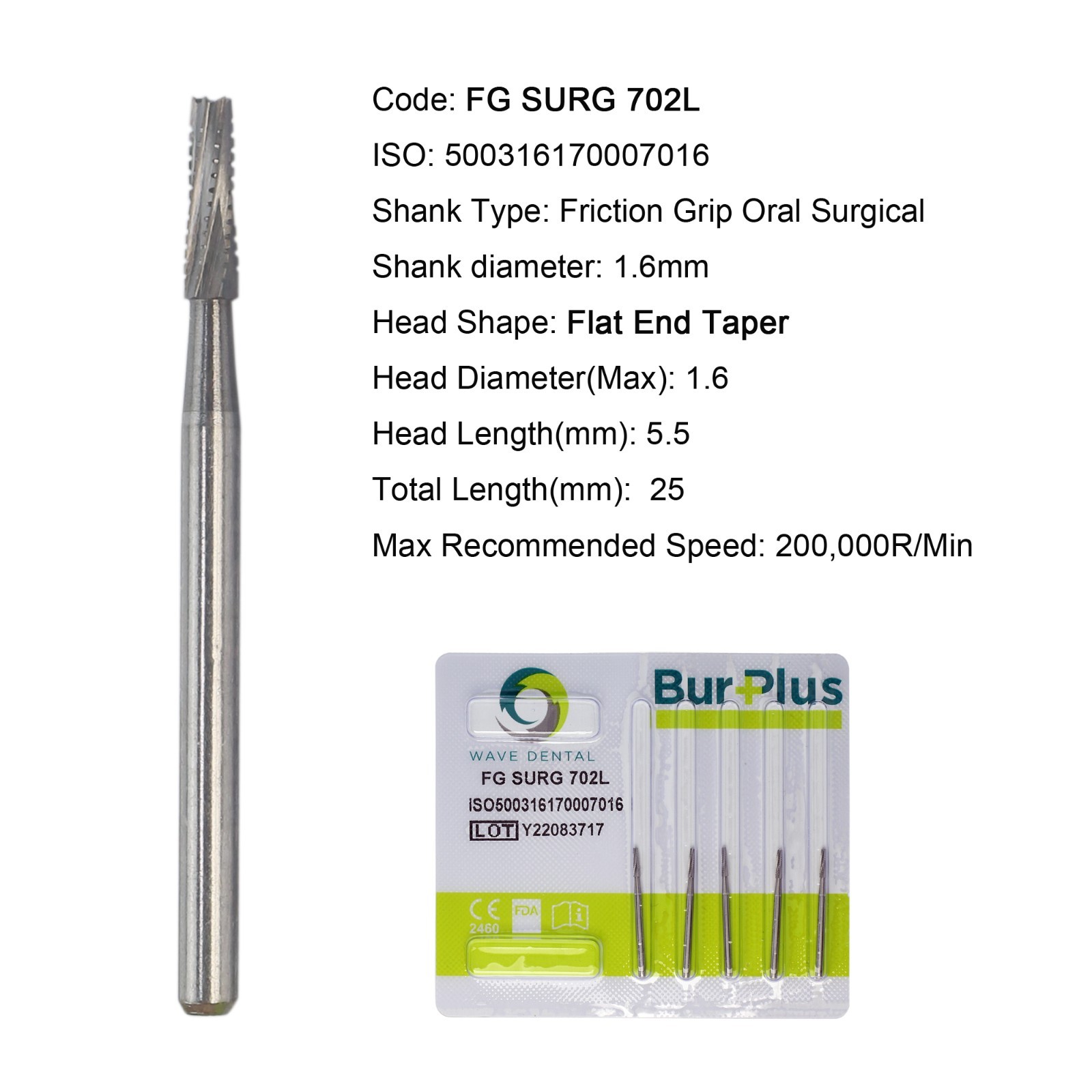 Wave Dental Surgical Burs 25mm Carbide Bur High Speed Round FG SURG 557 702 2 4