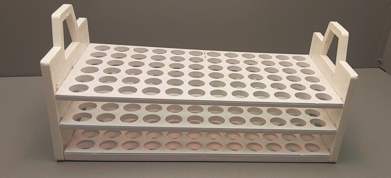 Polypropylene 72 /1/2″ round hole/3tier/1-12#row/white/used/ test tube holder