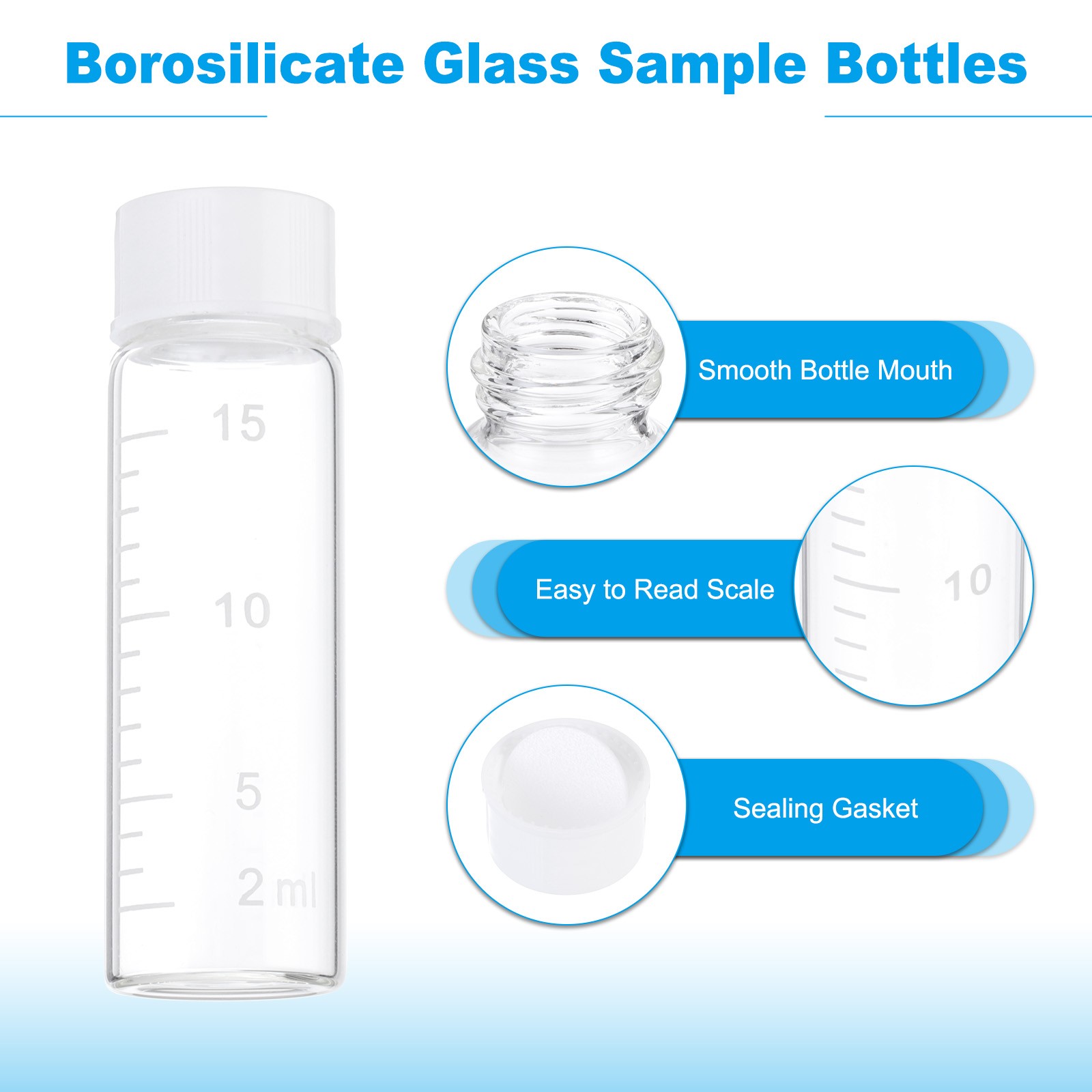 10pcs 15ml Small Clear Glass Vials with White Screw Cap Glass Graduated