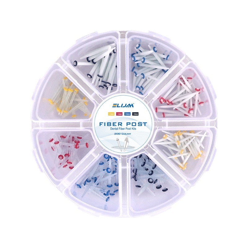 200pcs Dental Quartz Fiber Post Kit 8 Sizes Straight & Screw Threaded Posts Endo