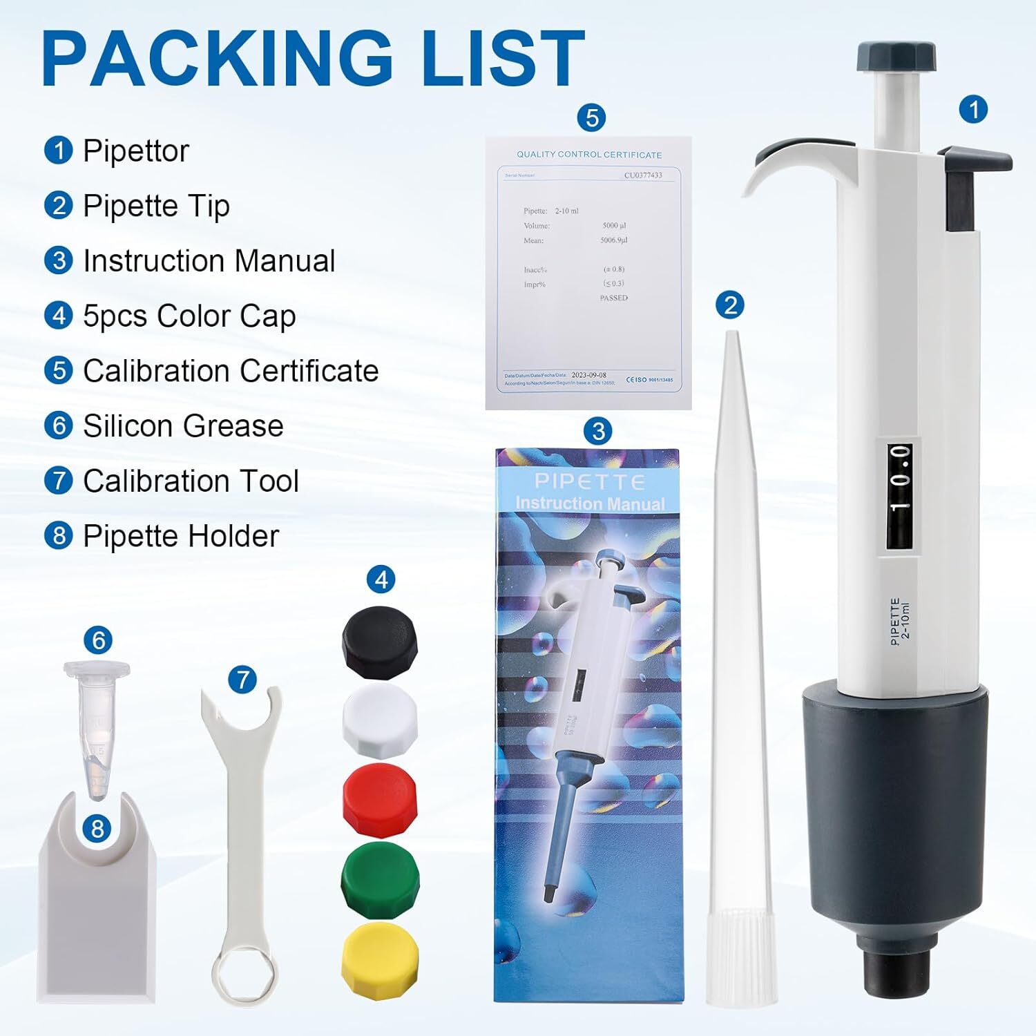1-10ml Single-Channel Adjustable Pipettes Manual Micropipette High Accurate USA