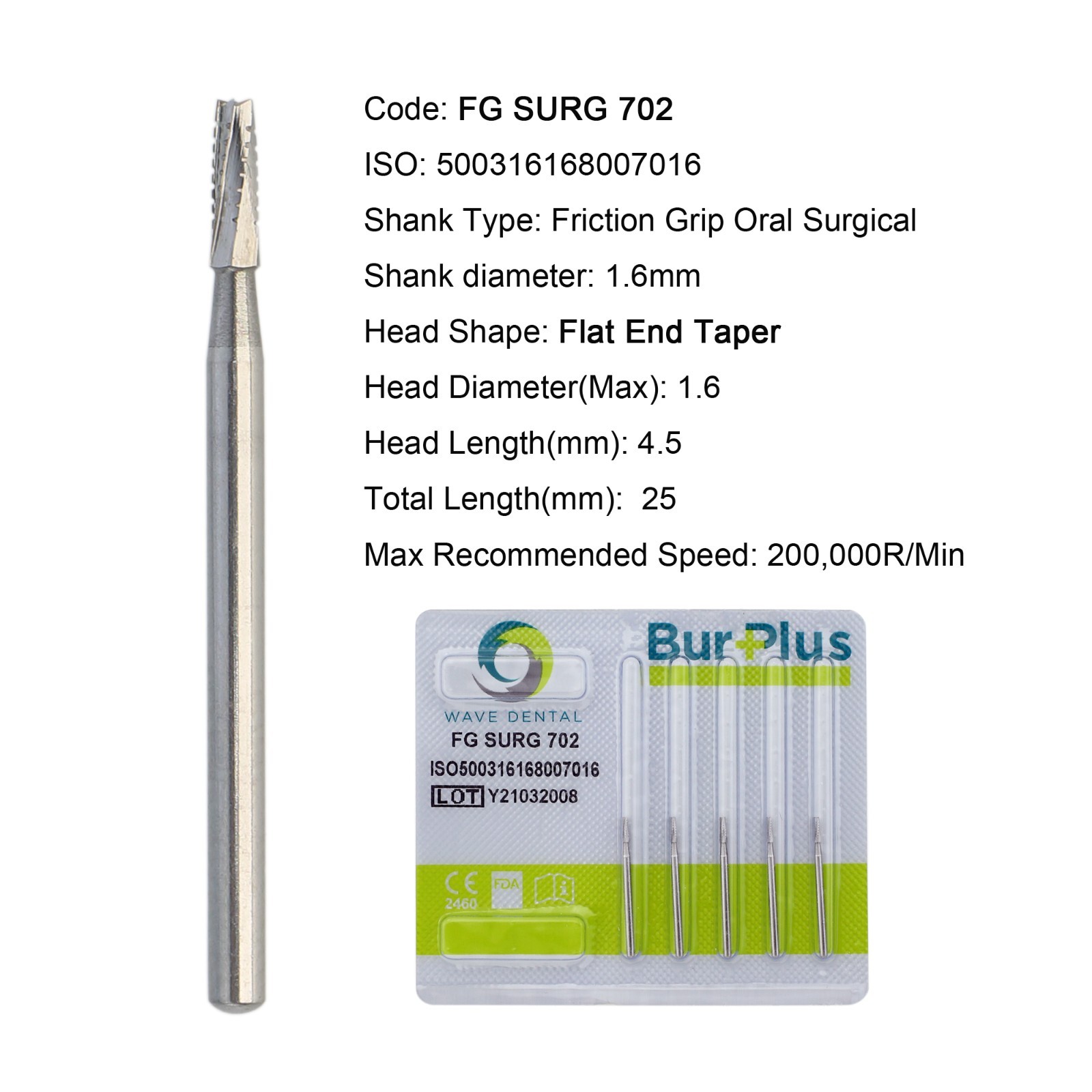Wave Dental Surgical Burs 25mm Carbide Bur High Speed Round FG SURG 557 702 2 4