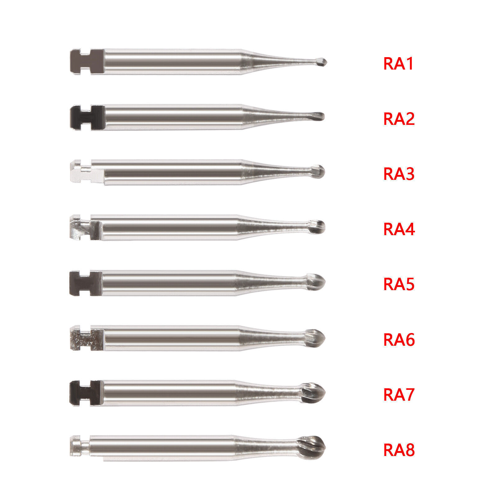 5Pcs Dental Carbide Bur Round f/ Slow Speed Latch Type RA#1-#8 Burs Contra Angle