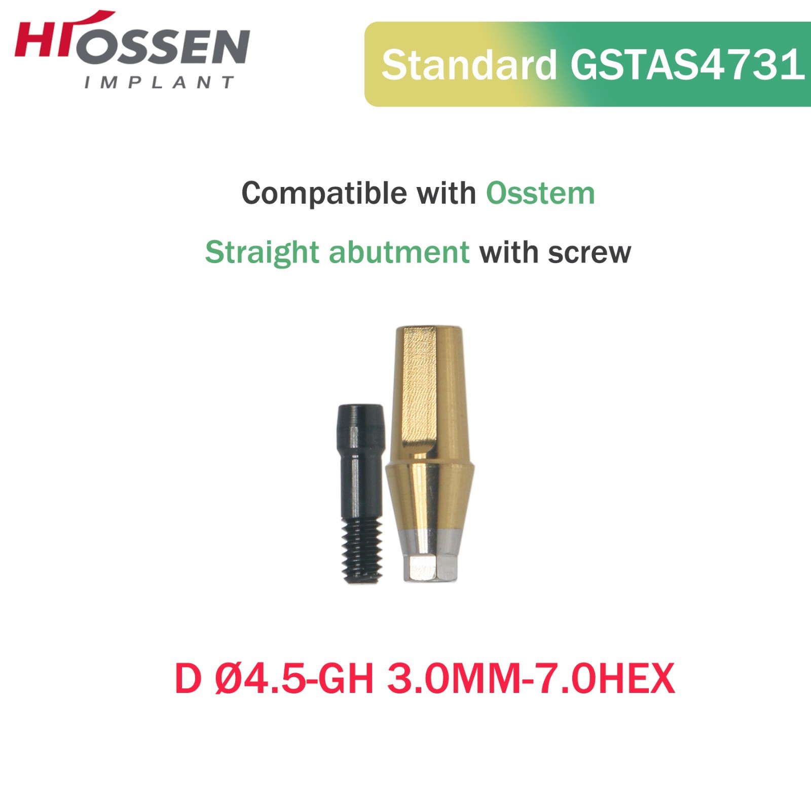 Osstem Hiossen Ti Cemented Straight Abutment Hex Mini/Regular Platform 1-6mm GH