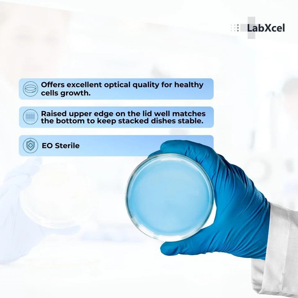 LabXcel Sterile Petri Dishes 50x15mm Vented Lid Polystyrene Lab, School Use 100x
