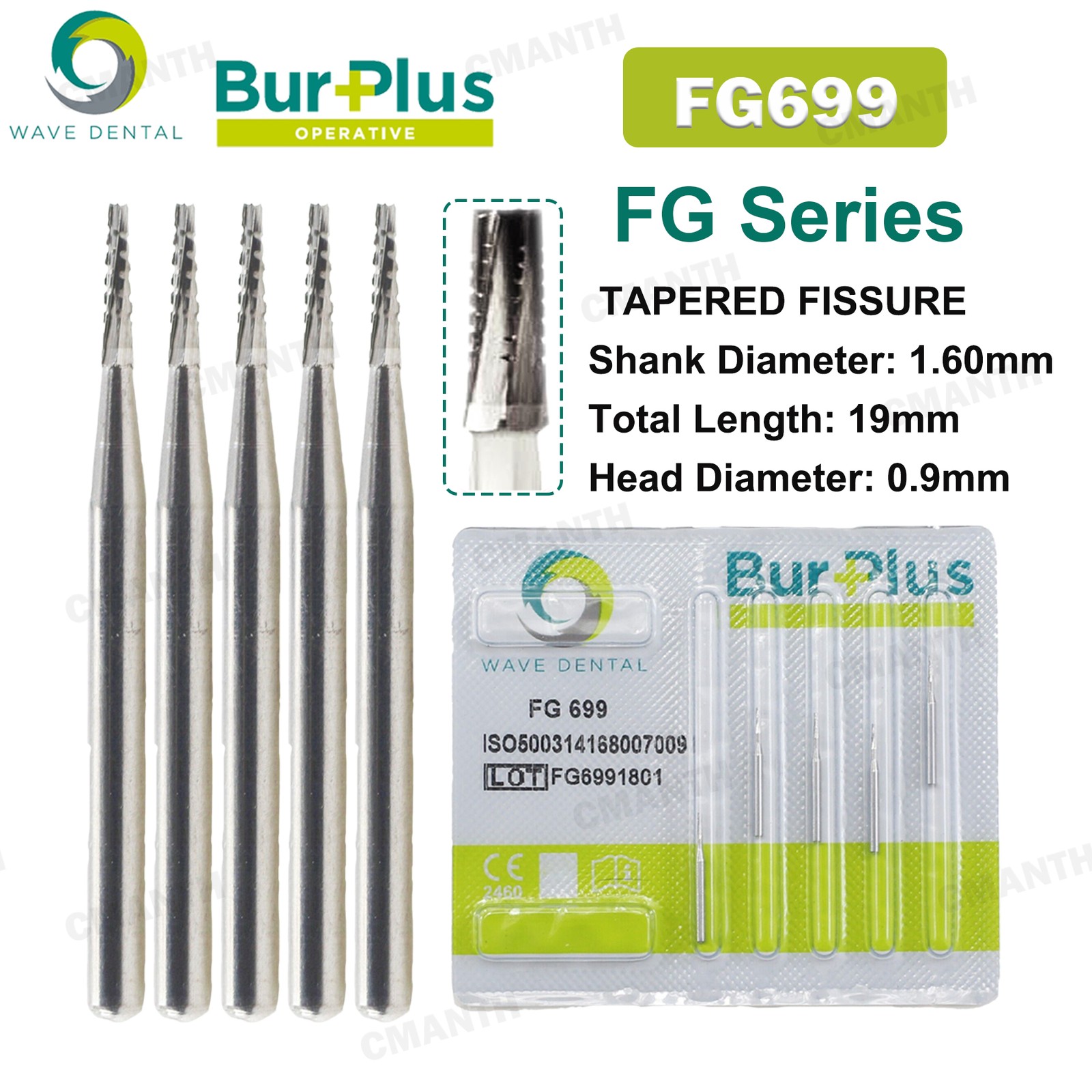 US WAVE Dental Burs Carbide Burs Tapered Fissure FG Cross Cut Bur Fit High Speed