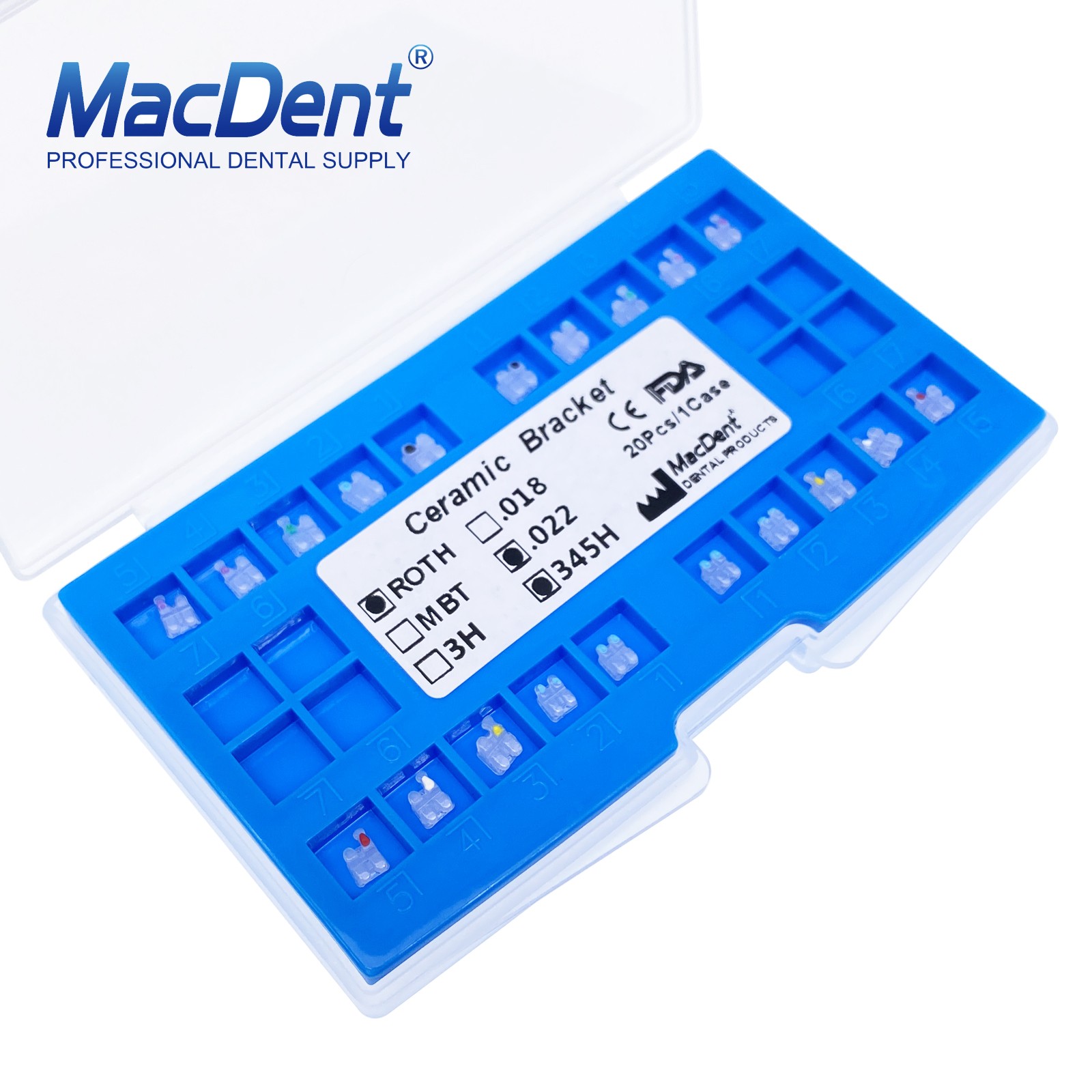 20Pcs Dental Orthodontics Ceramic Brackets Braces Roth/MBT 022/018 Hooks 3-4-5