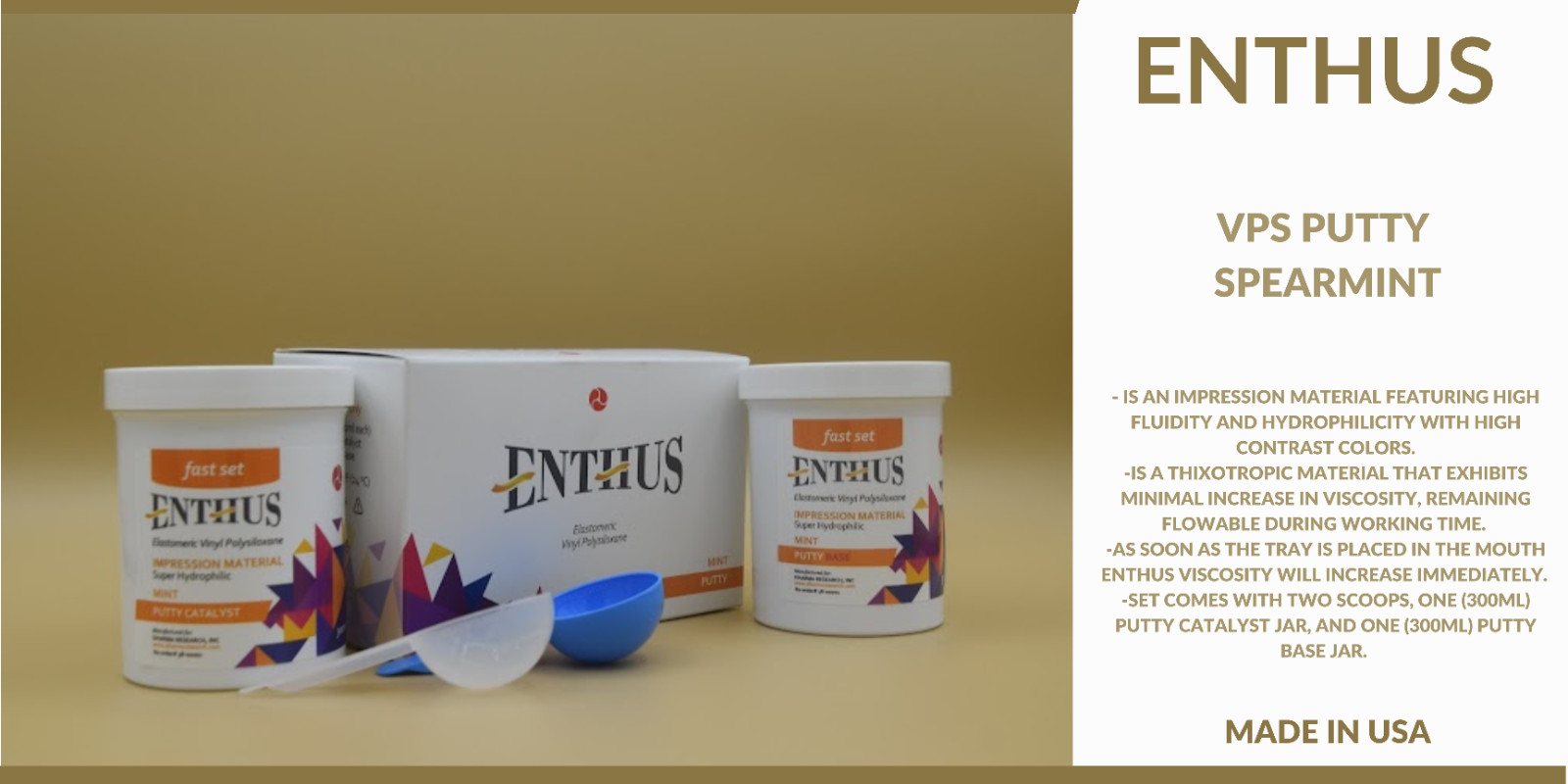 Enthus VPS Putty Impression Material – Spearmint – 2 Jars x 300ml & 2 Scoops