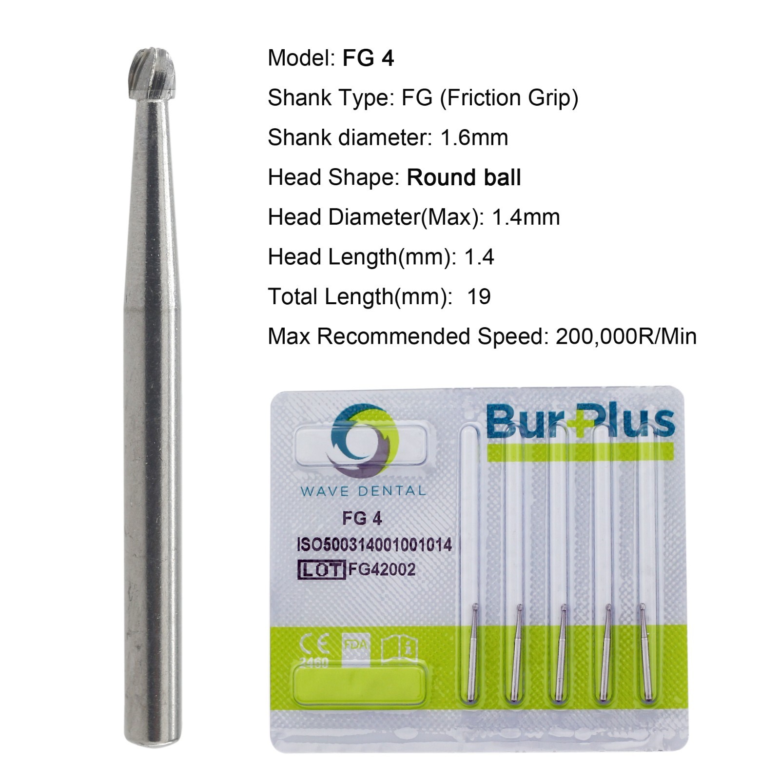 Wave Dental Surgical Burs 25mm Carbide Burs Friction Grip FG 19mm Round Pear 330