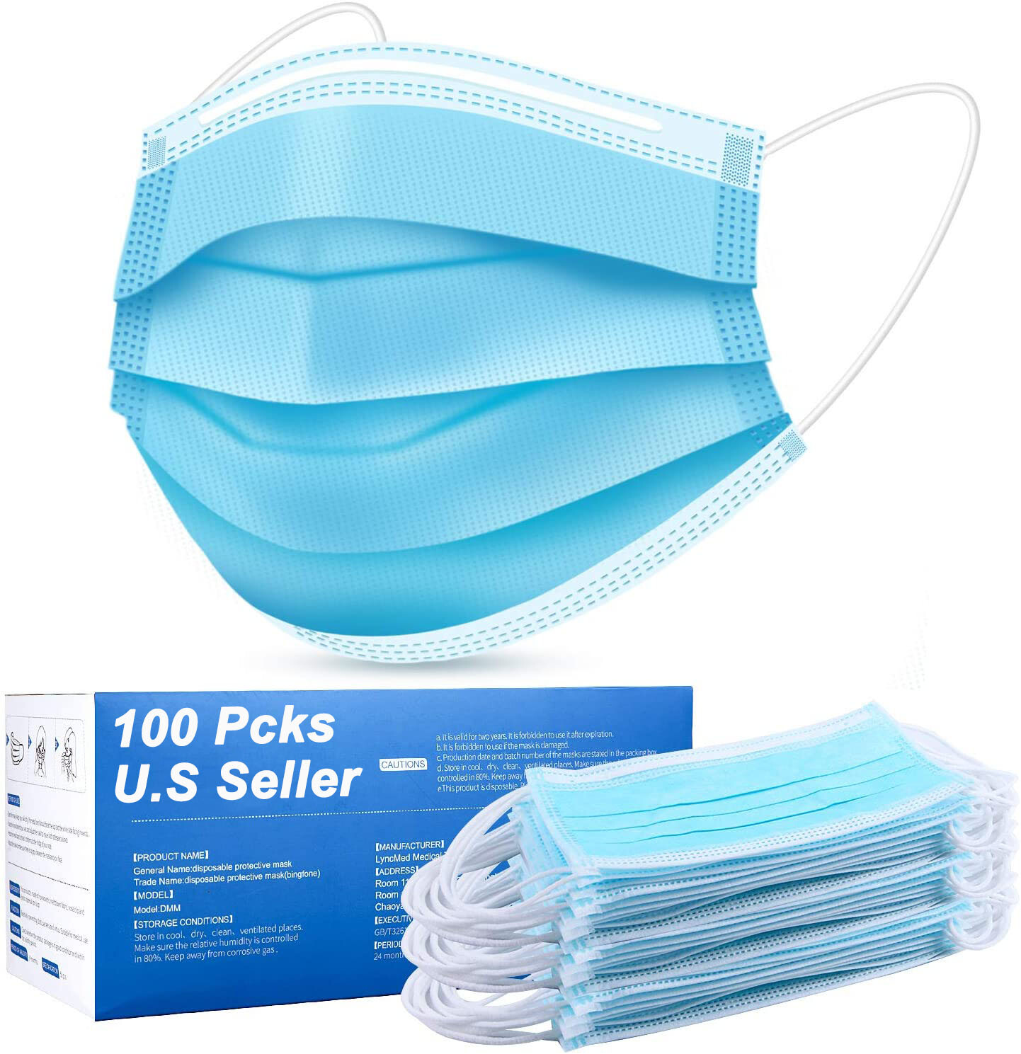 50/100 PCS Face Mask Mouth & Nose Protector Respirator Masks USA Seller Blue