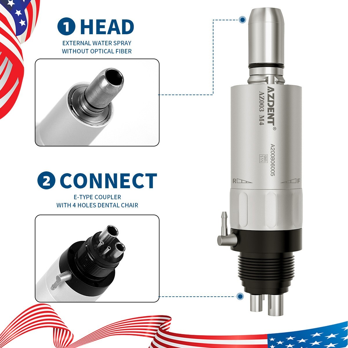 AZDENT Dental Slow Low Speed Handpiece 2/4Hole Motor /Polishing Burs Disc HP /RA