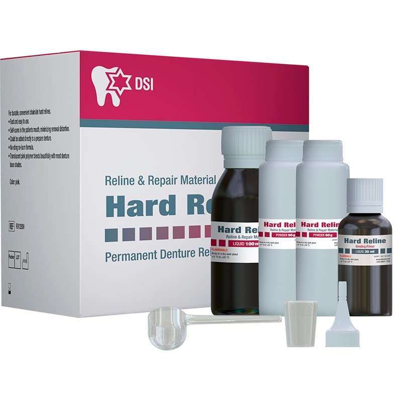 DSI Hard Denture Reline Kit, Translucent Pink. 2 x 50 g Polymer Powder, 100 ml