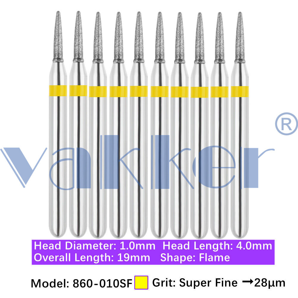 10pc Dental Super Fine/Fine/Medium Grit Diamond Burs for Handpiece Friction Grip