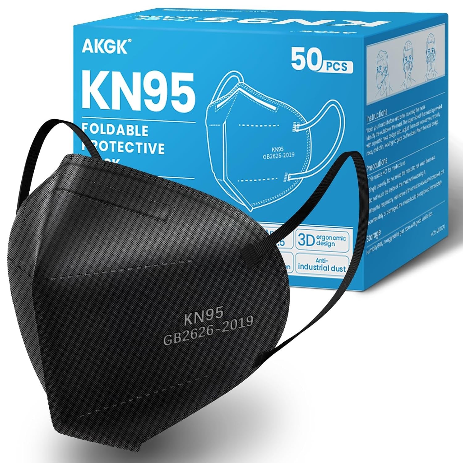 Comfortable KN95 Black Masks – 50 PCS Disposable, 95% Filtration Efficiency