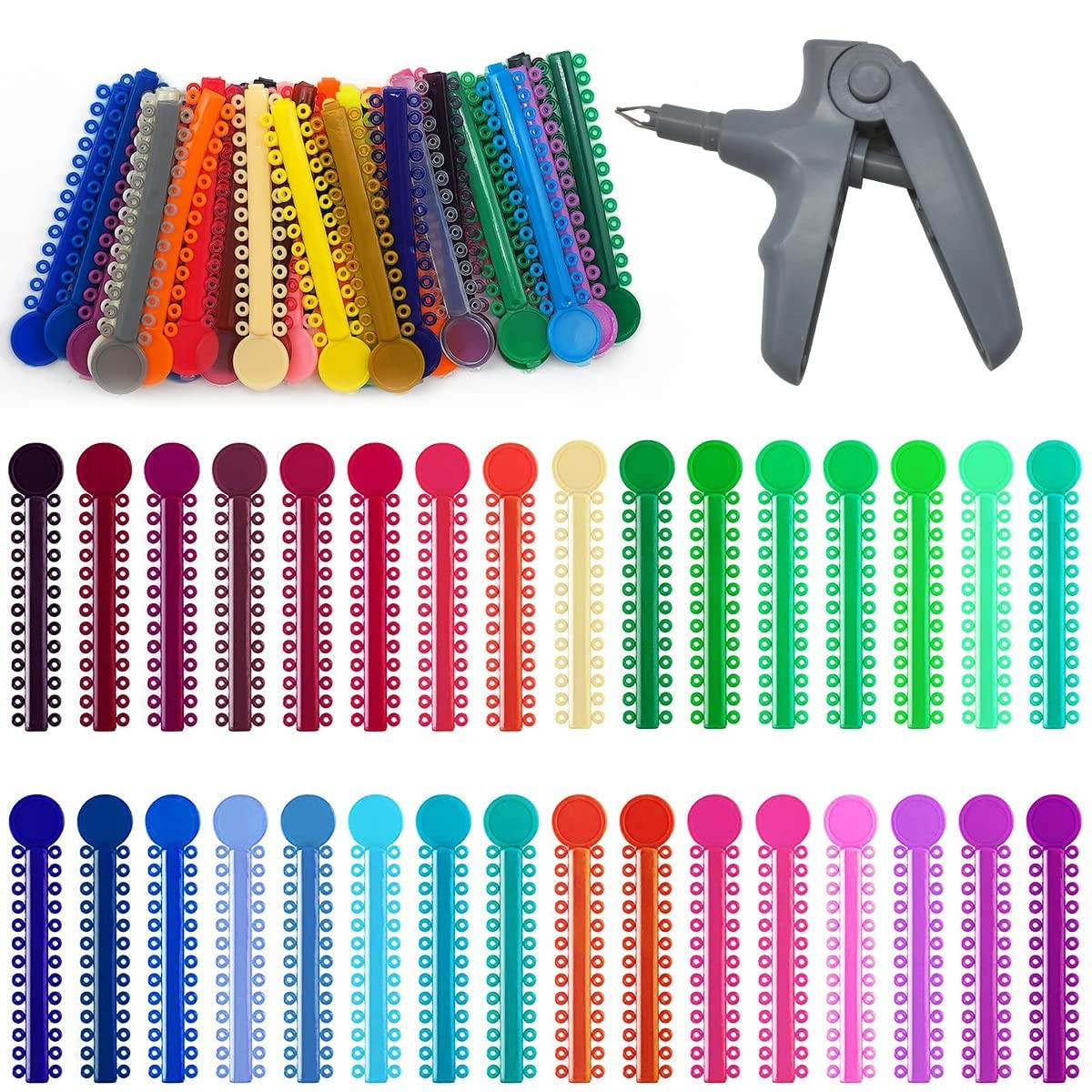 Orthodontic Ligature Ties Kit – 1040 Multi-Color Rubber 1041 Piece Set, Gray