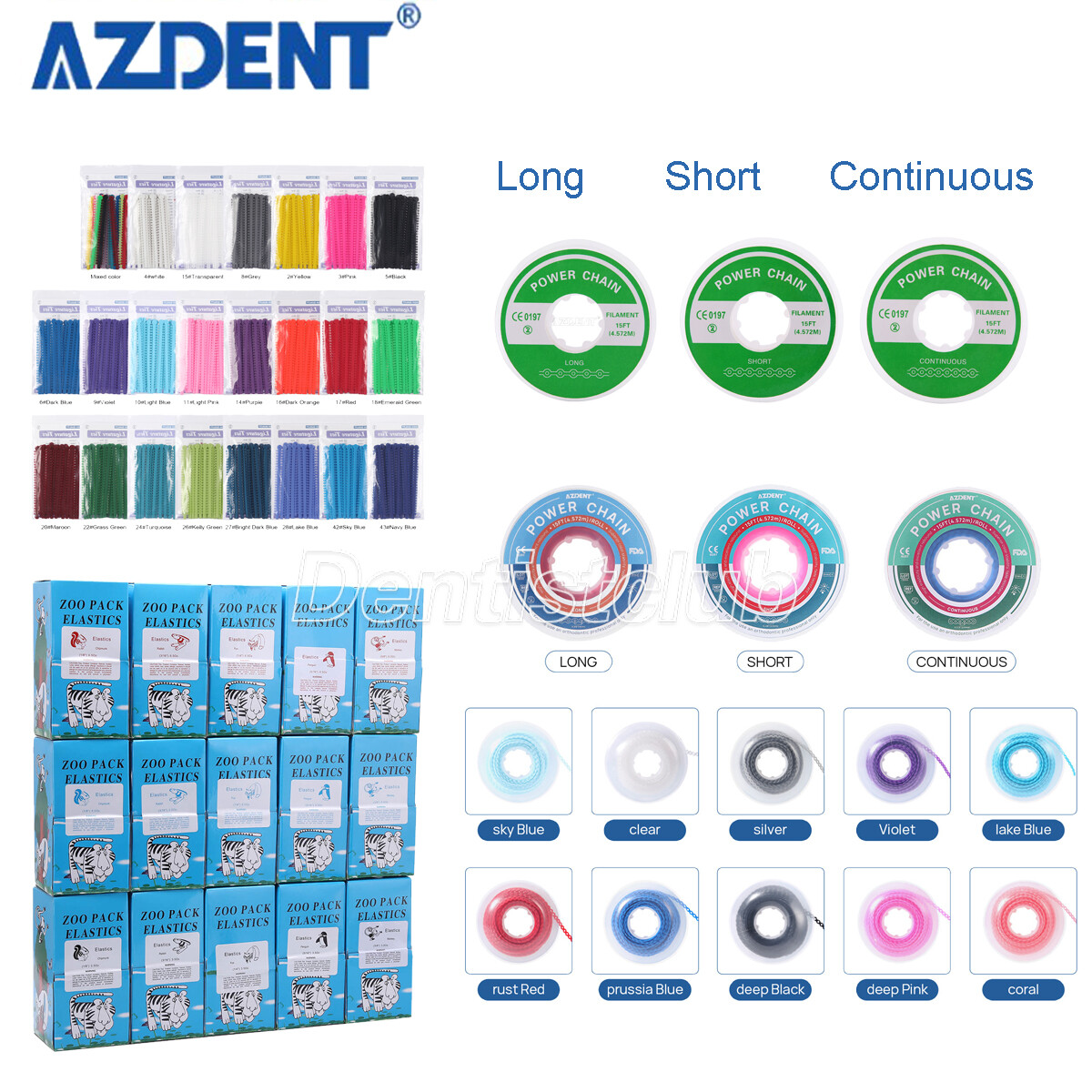 Dental Orthodontic Elastic Rubber Bands Zoo /Elastic Power Chain/Ligature Ties