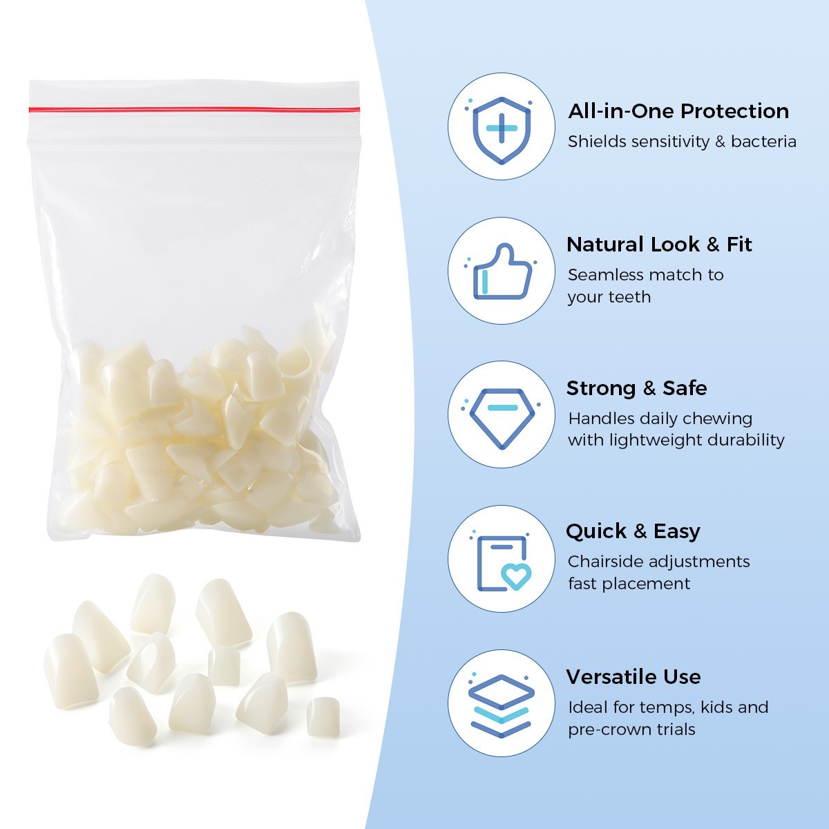 Temporary Dental Crown Resin Anterior Posterior Teeth Mixed Sizes Natural Color