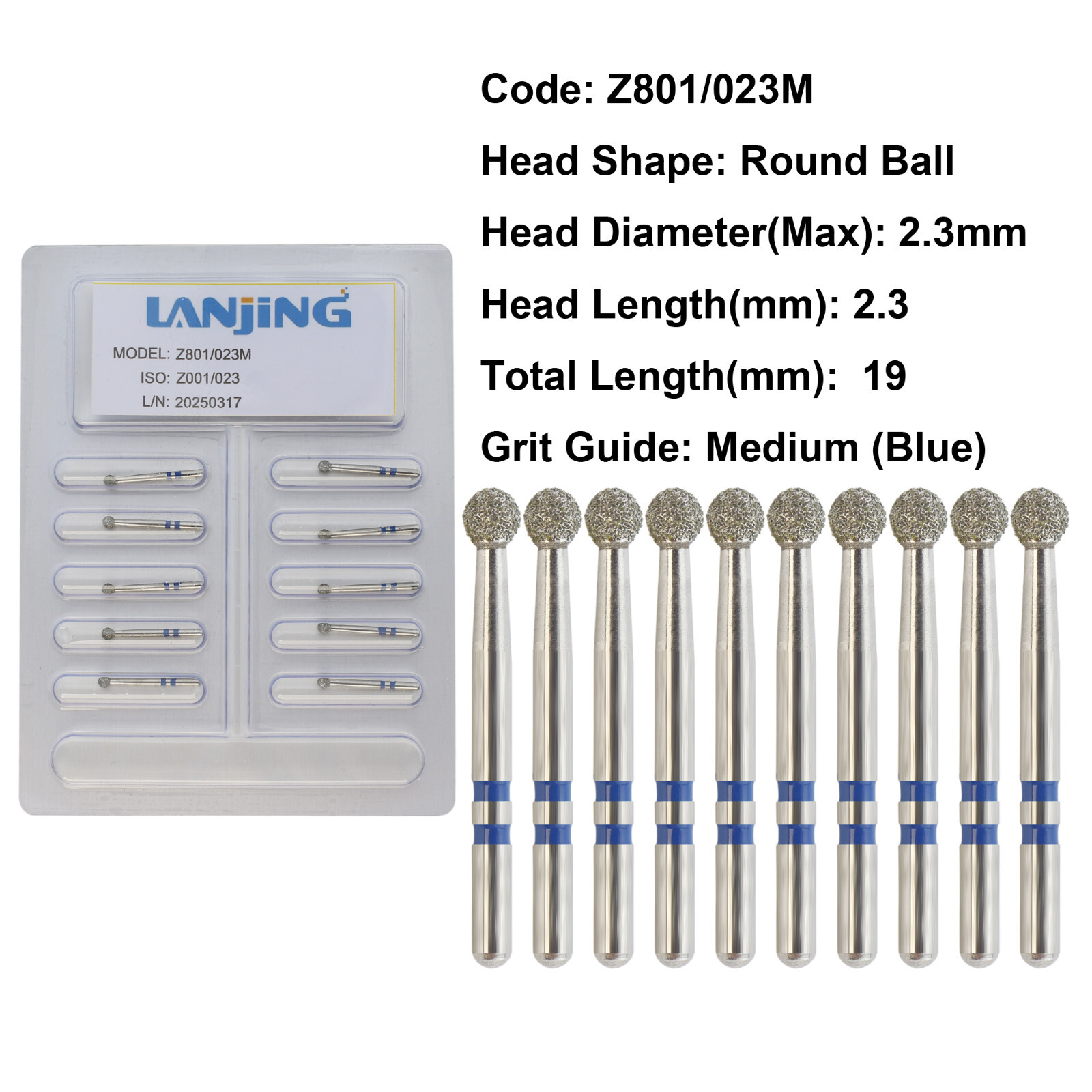 20 Types Zirconia Dental Diamond Burs FG Friction Grip for High Speed Handpiece
