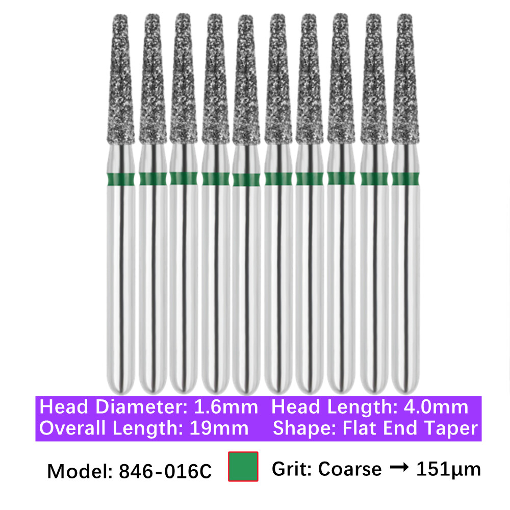 10pc Dental FG High Speed Diamond Burs Flat End Taper Shape Polishing Burs