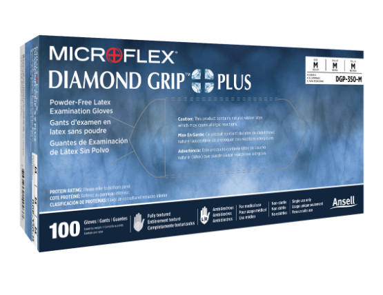Microflex Ansell DIAMOND GRIP Natural Latex Powder Free Exam Gloves – 1,000/Case