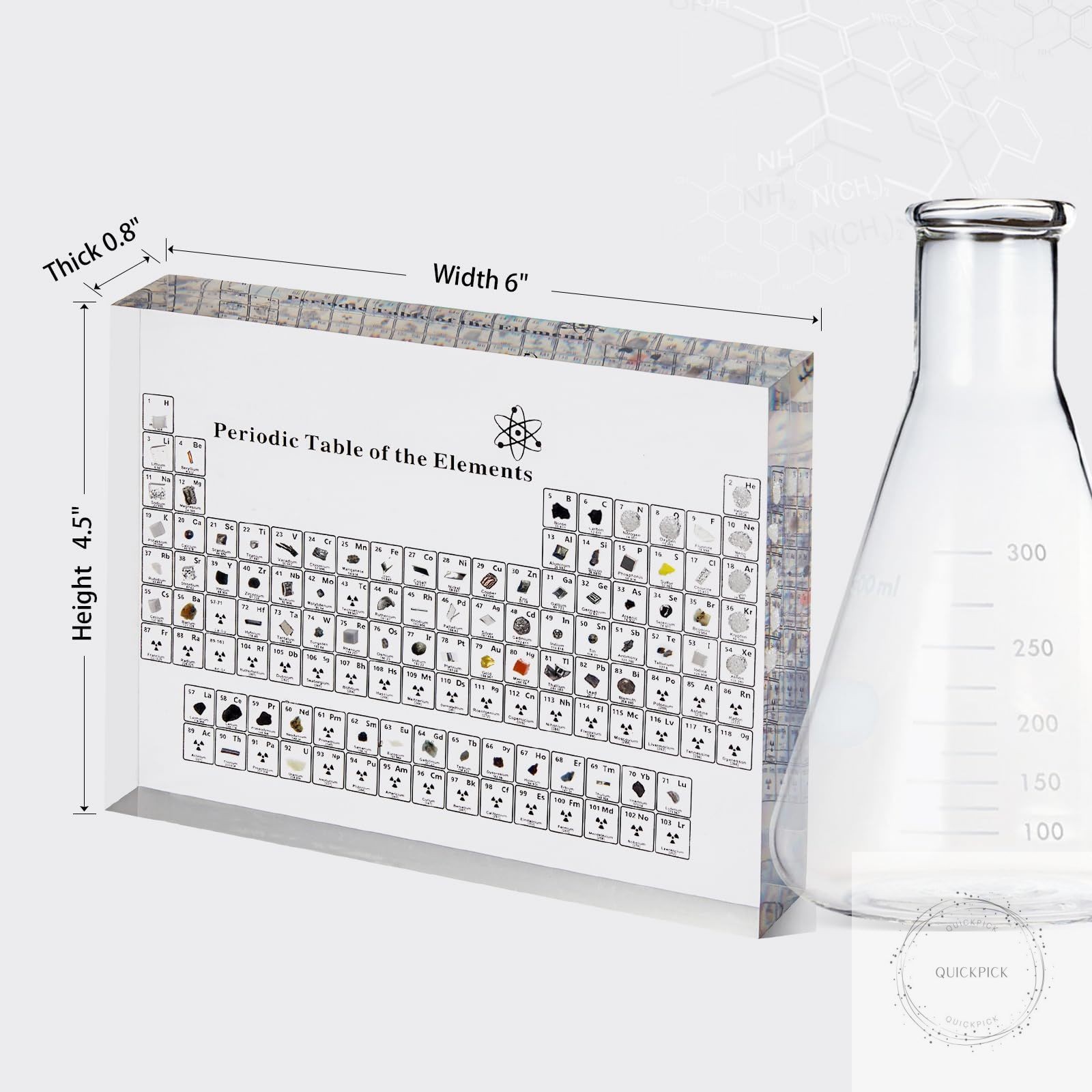 Periodic Table with Real Elements Inside, Acrylic Periodic Table Display with