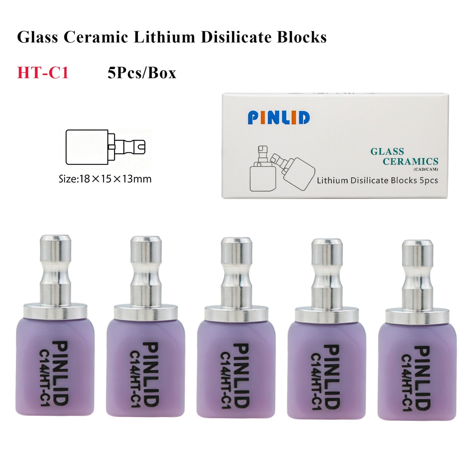 US 5PCS C14 HT Dental Emax Glass Ceramic Blocks Lithium Disilicate CAD/CAM CEREC