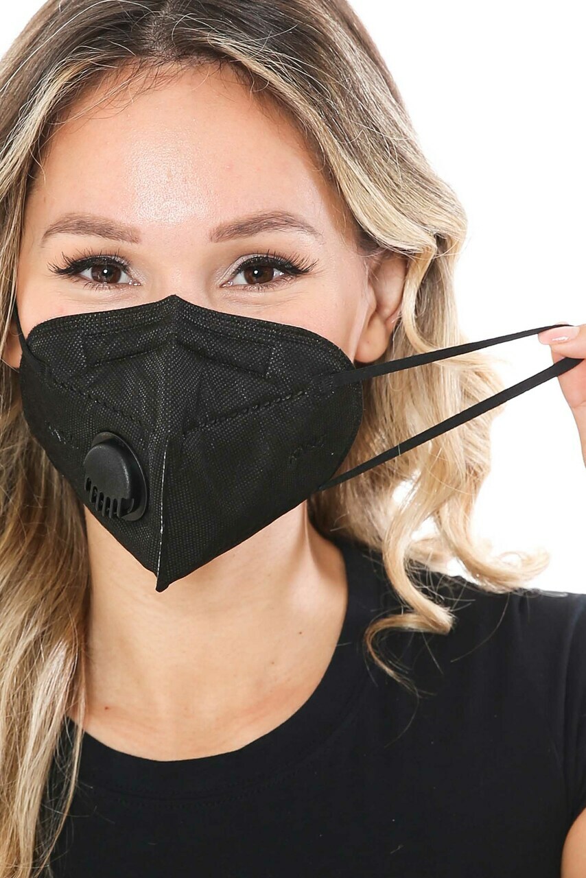 50/100Pcs Black KN95 Face Mask 5 Layer BFE 95% Disposable Respirator with Valve