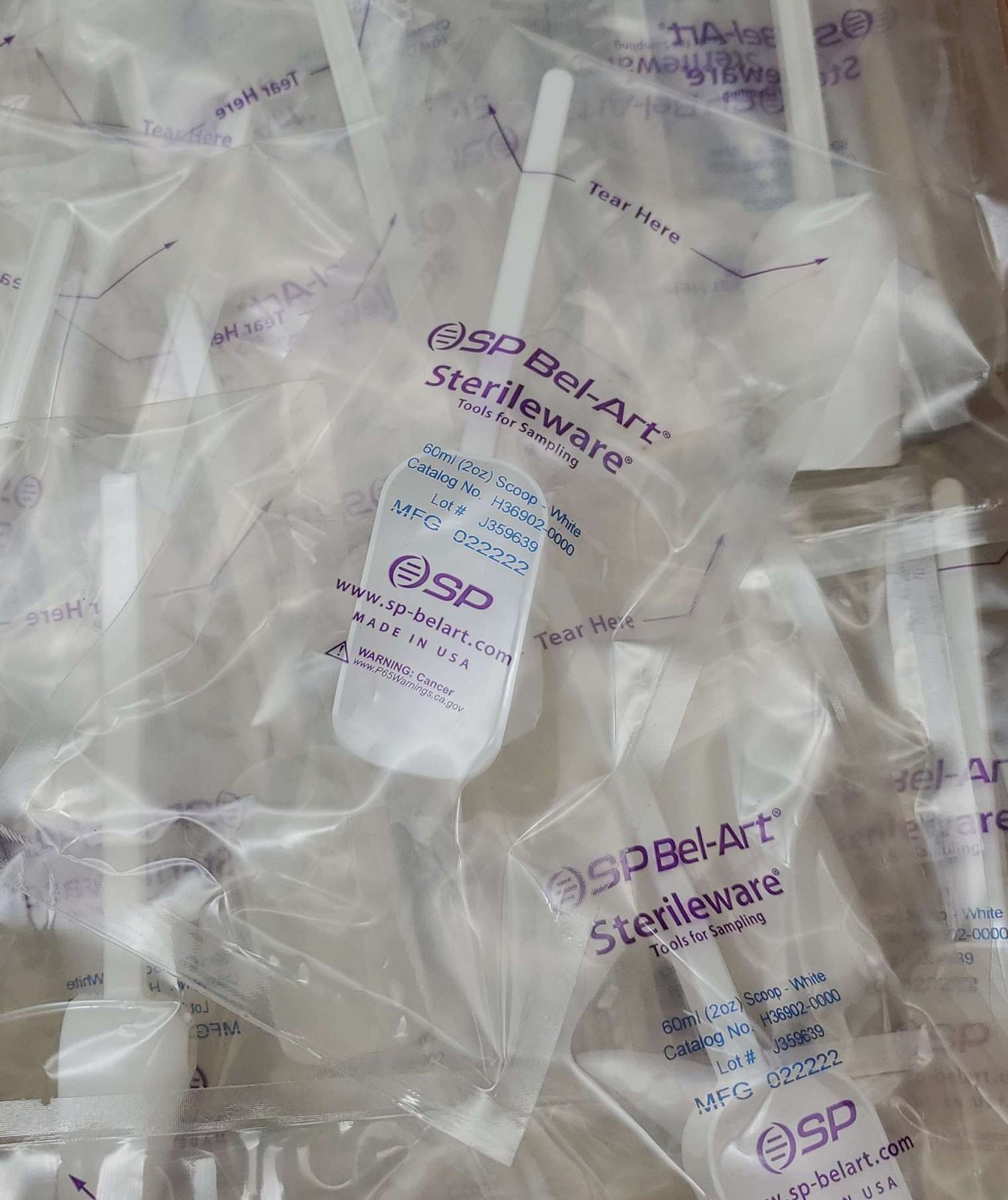 SP Bel-Art Sterile Sampling Scoops 60ML / 2 OZ Individually Wrapped Box of 100