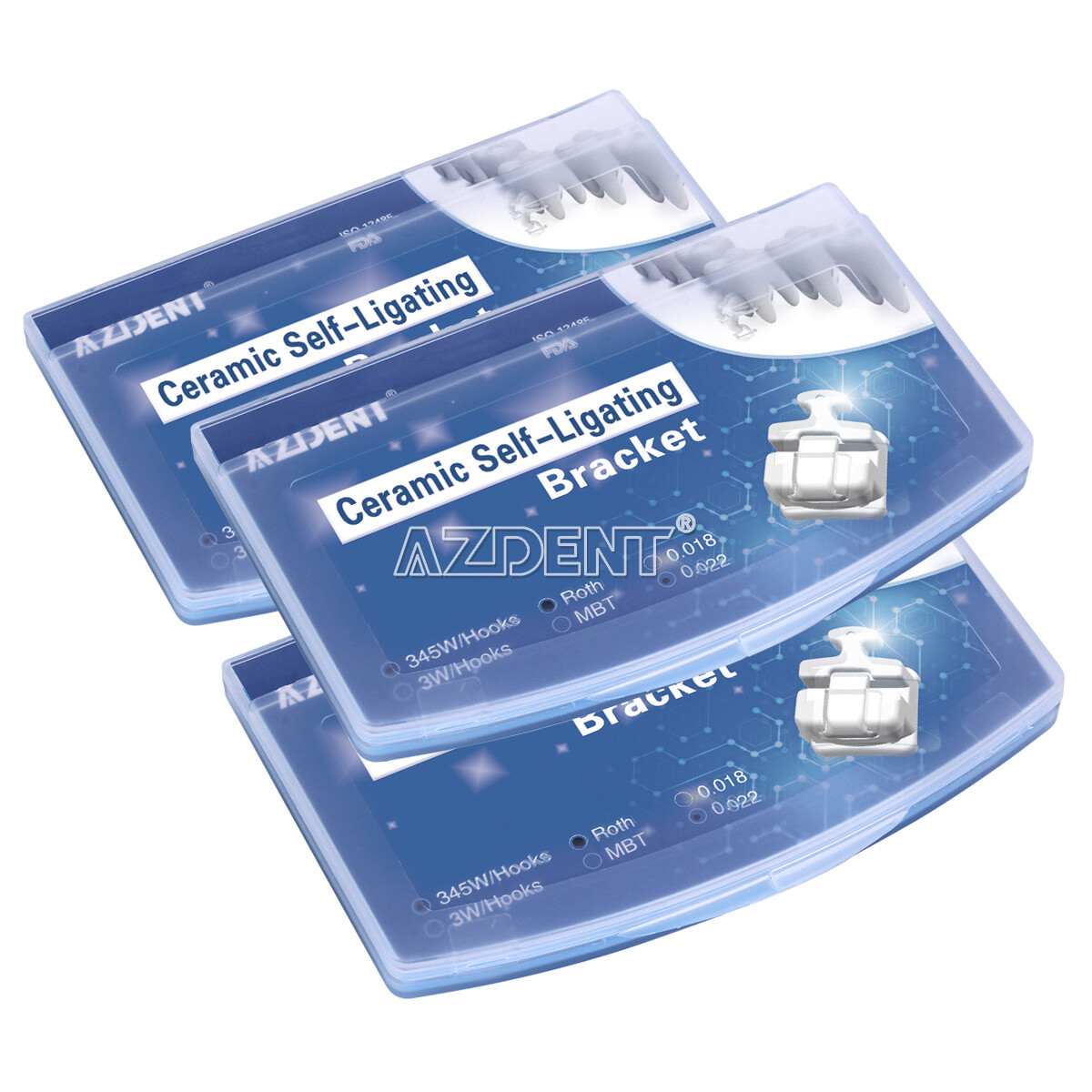 AZDENT Dental Self-Ligating Ceramic Bracket Braces Tool MBT Roth 0.022 Hooks 345