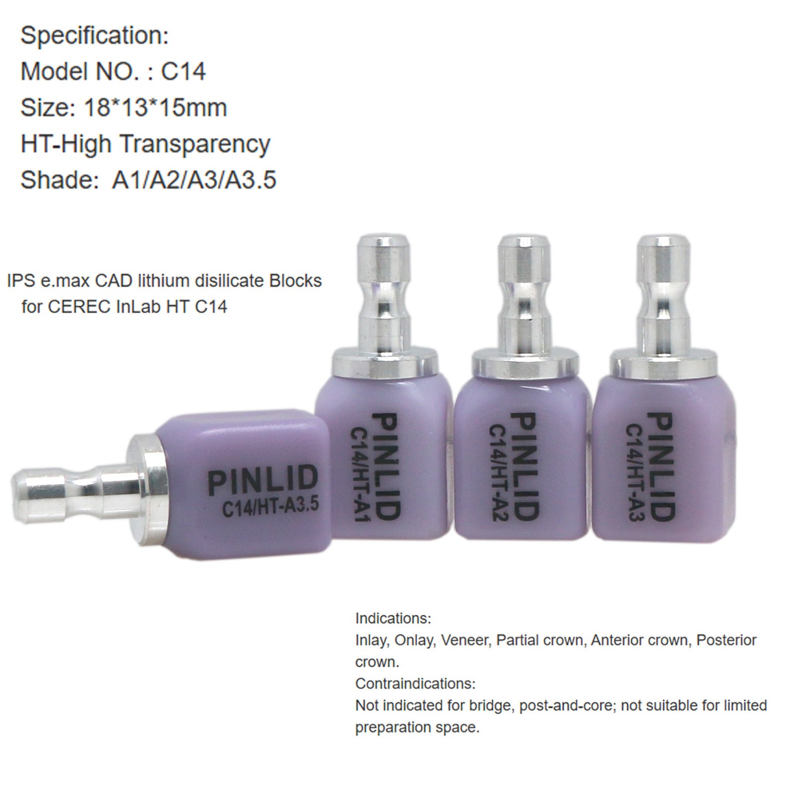 US C14 HT/LT Dental Lithium Disilicate Ceramic IPS e.max CAD CEREC Blocks InLab