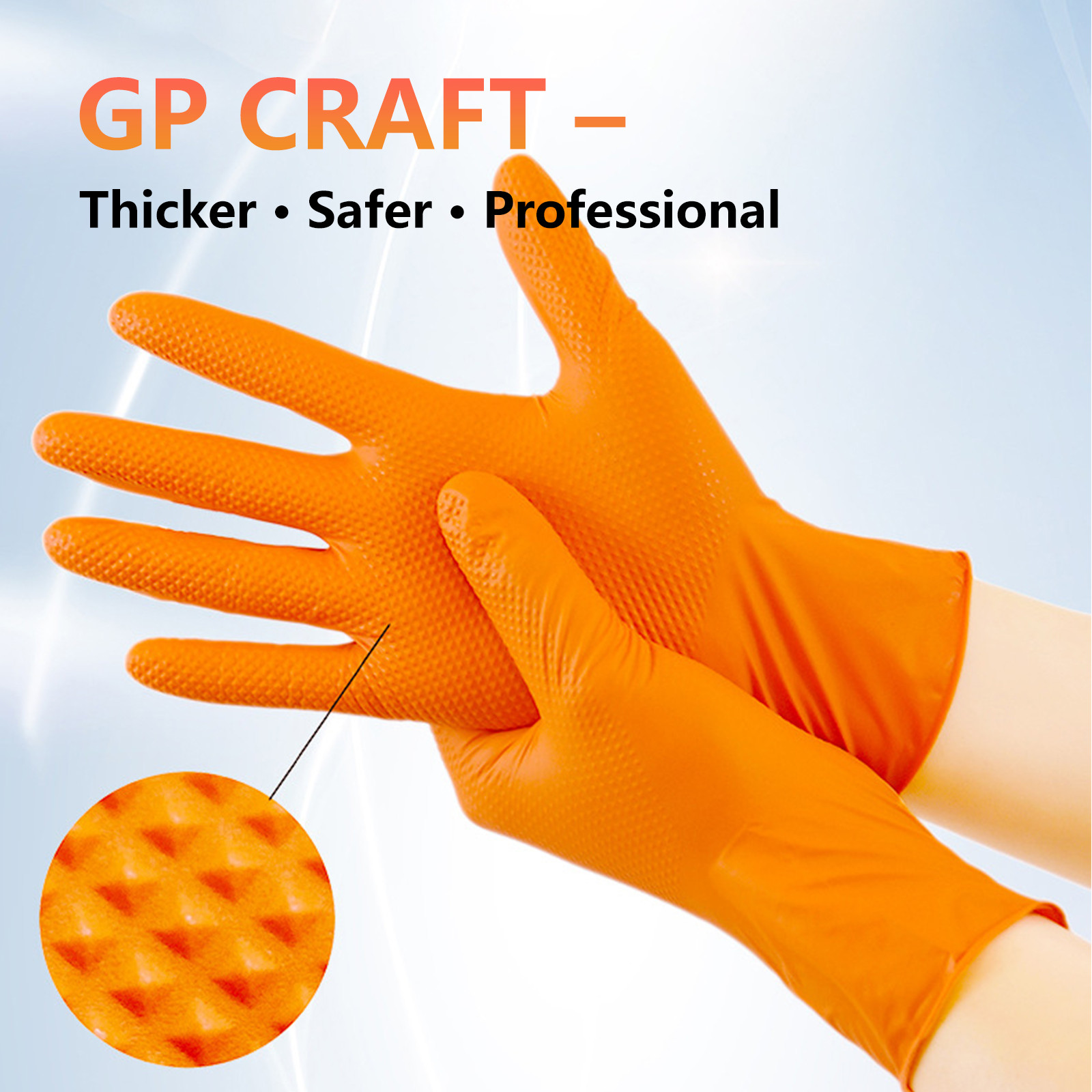 GP Craft Orange Large Nitrile Gloves Diamond 8Mil Disposable Latex Free 1000/Cas