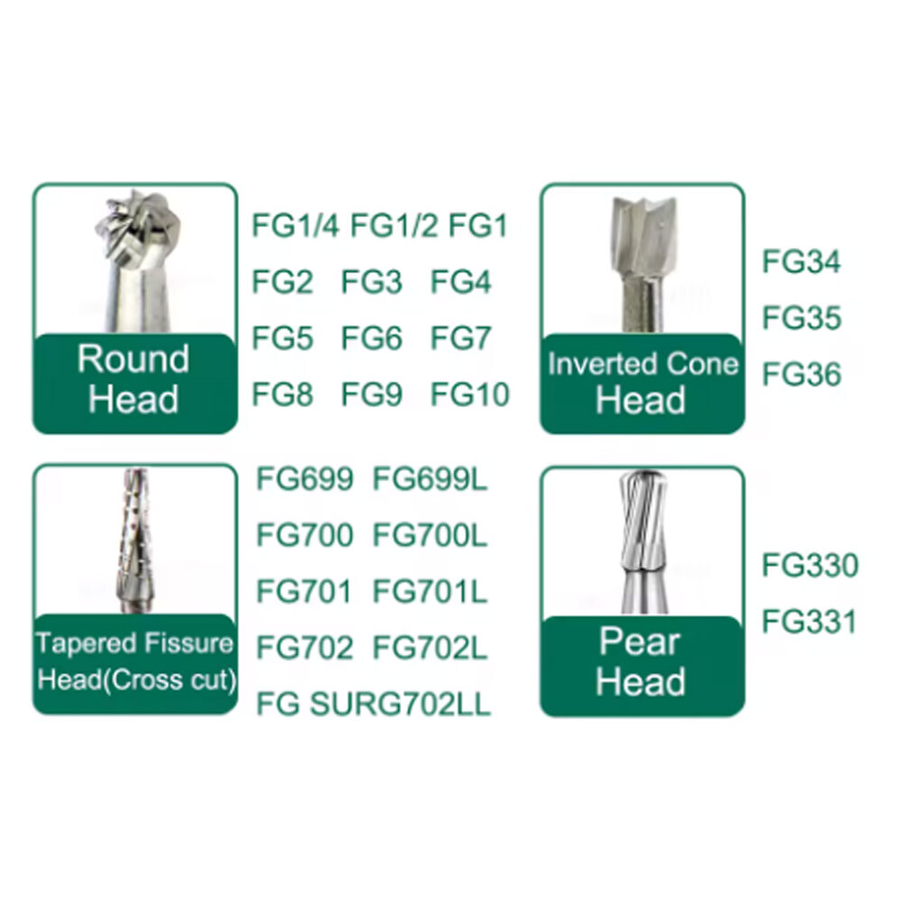 Dental FG Tungsten Steel Carbide Burs fit High Speed Handpiece Inverted Cone Bur
