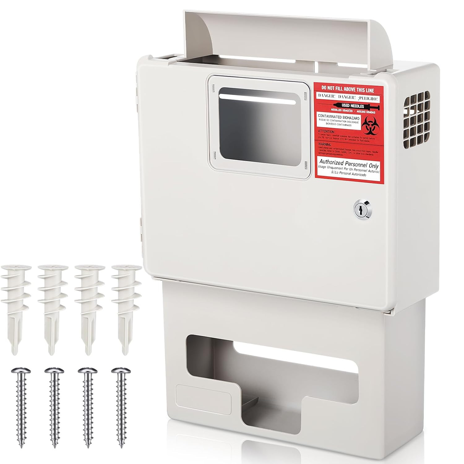 Wall Mount Locking Cabinet w/ Glove Box for 5 Qt Sharps Container, Cabinet Only.