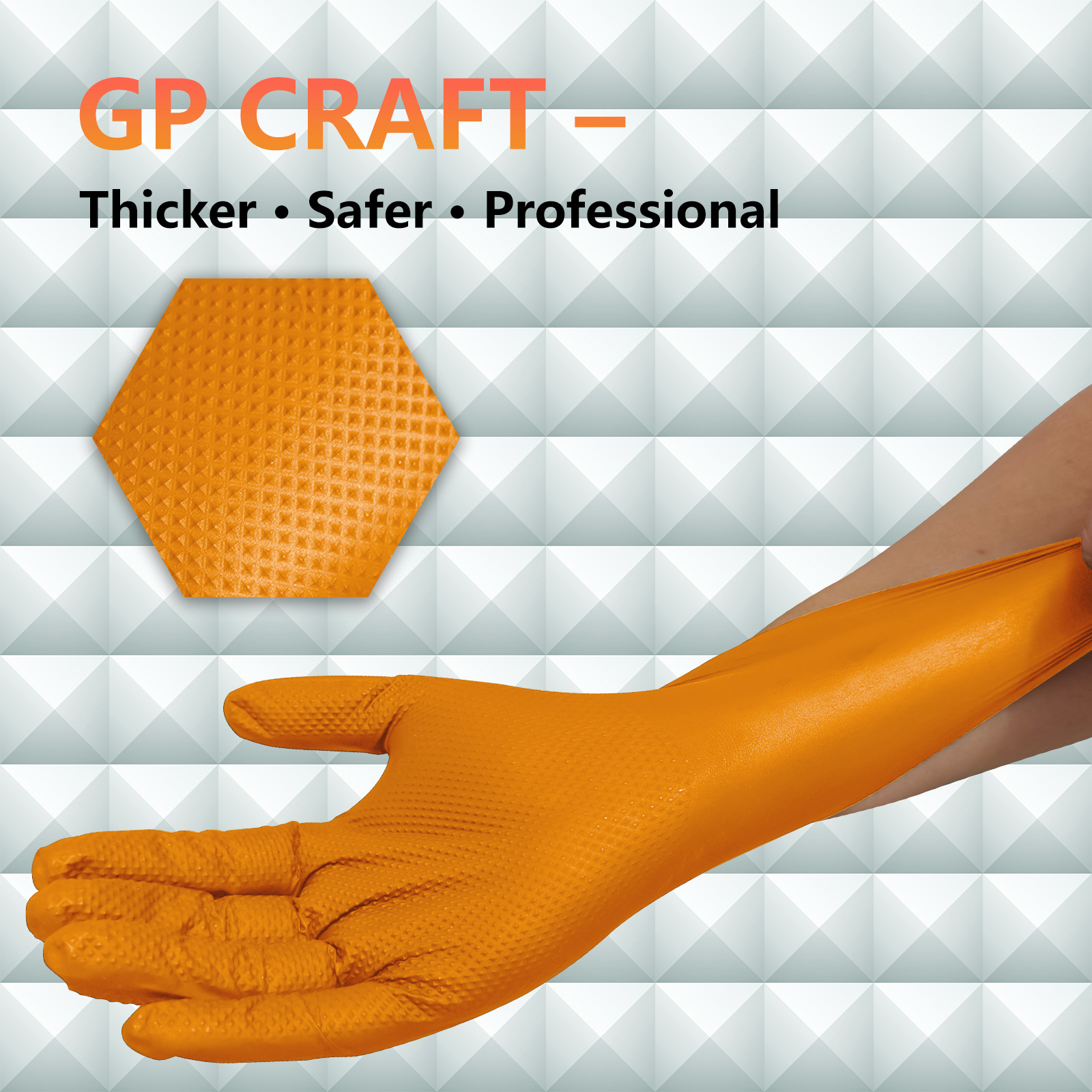 GP Craft Orange Large Nitrile Gloves Diamond 8Mil Disposable Latex Free 1000/Cas